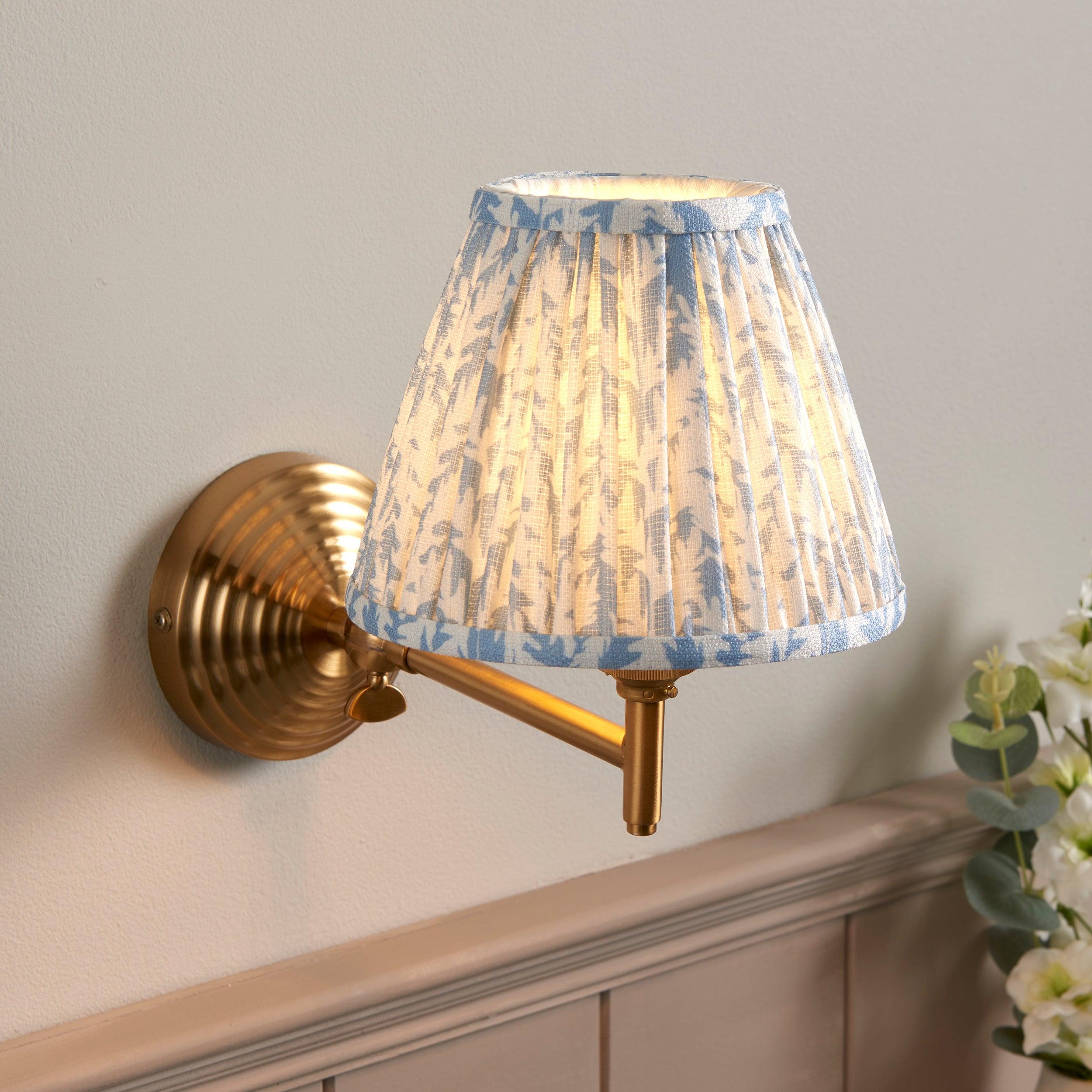 Obelisk Fold Brass Wall Light & Leaf 16cm Shell Bay Blue Shade