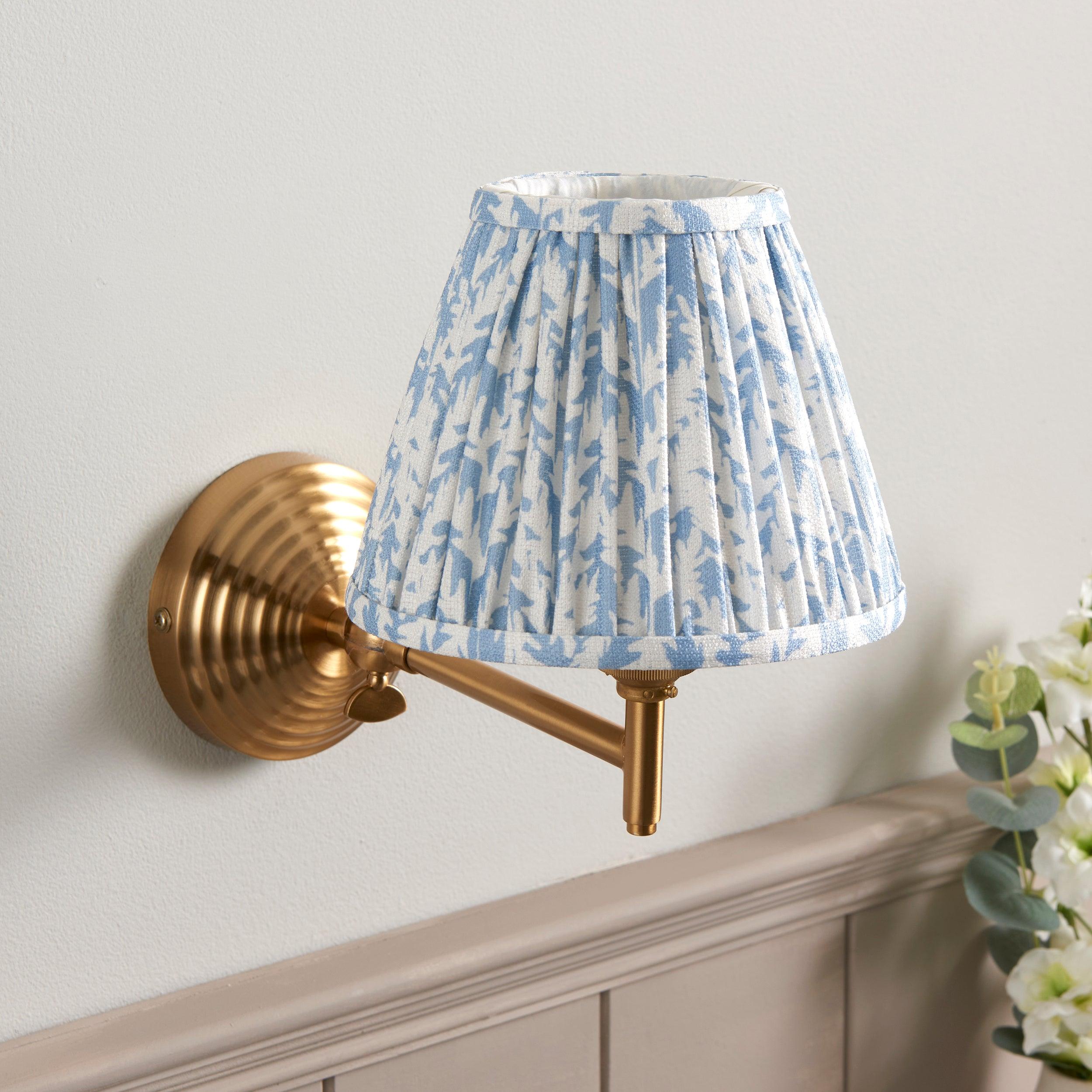 Obelisk Fold Brass Wall Light & Leaf 16cm Shell Bay Blue Shade
