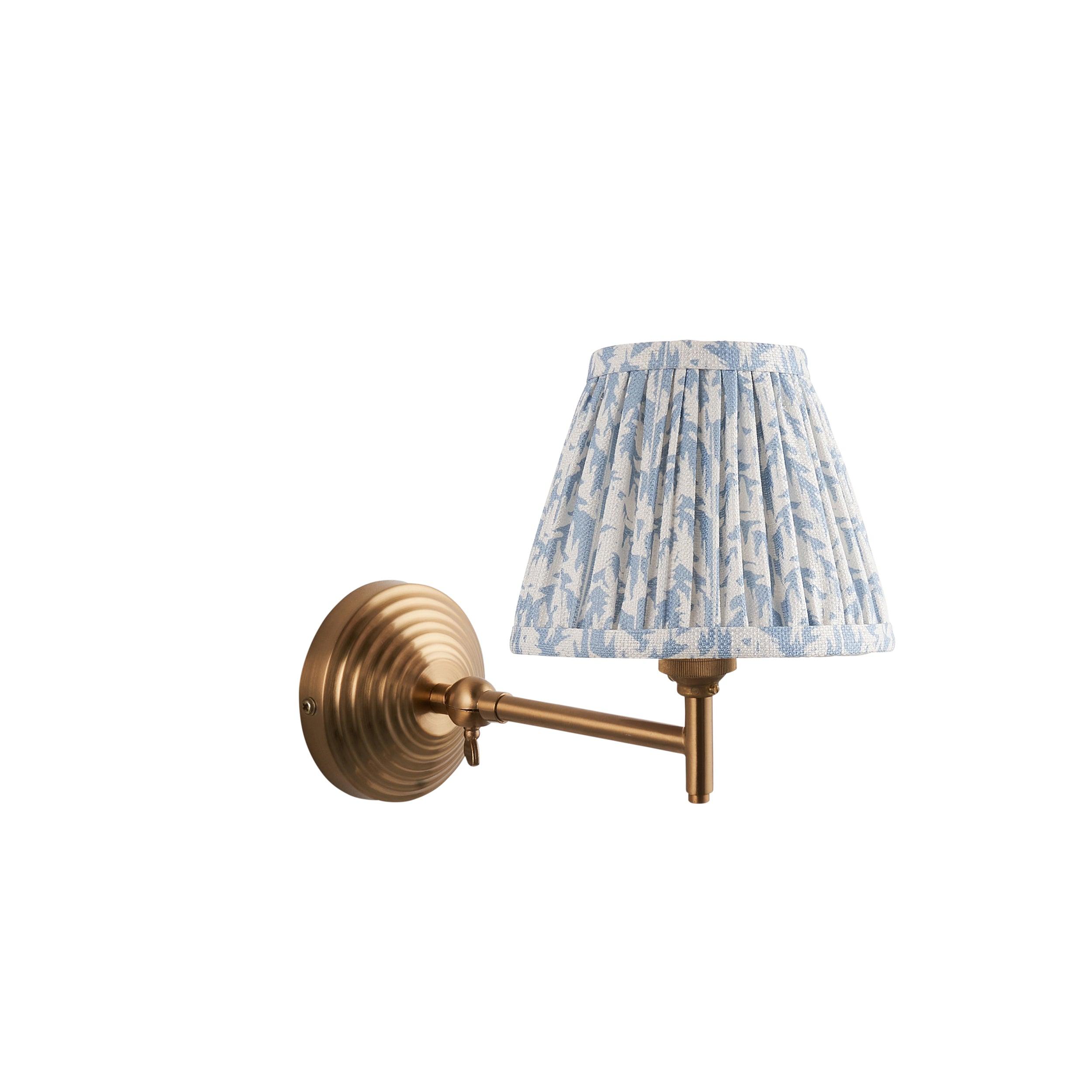 Obelisk Fold Brass Wall Light & Leaf 16cm Shell Bay Blue Shade