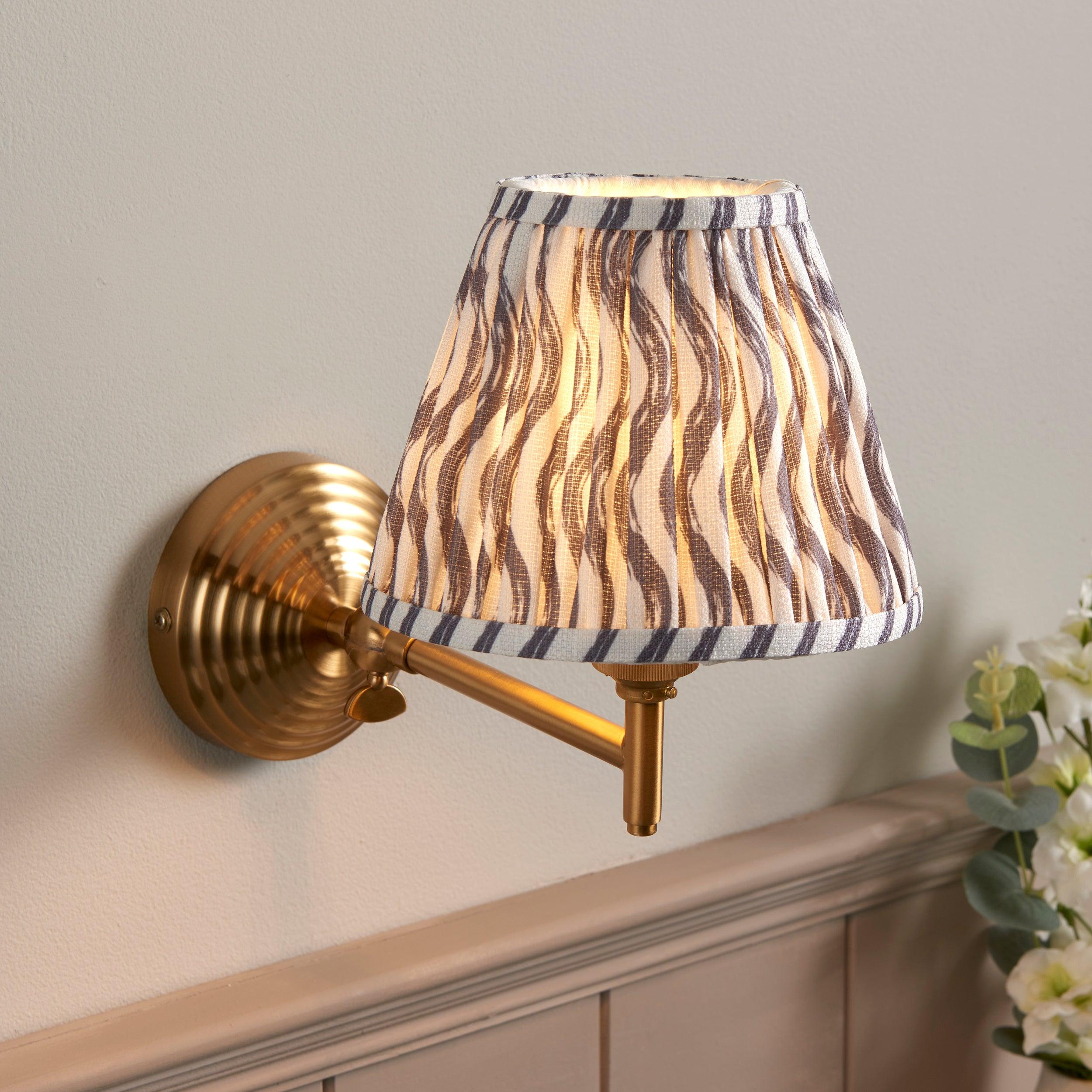 Obelisk Fold Brass Wall Light & Ripple 16cm Pearl Grey Shade