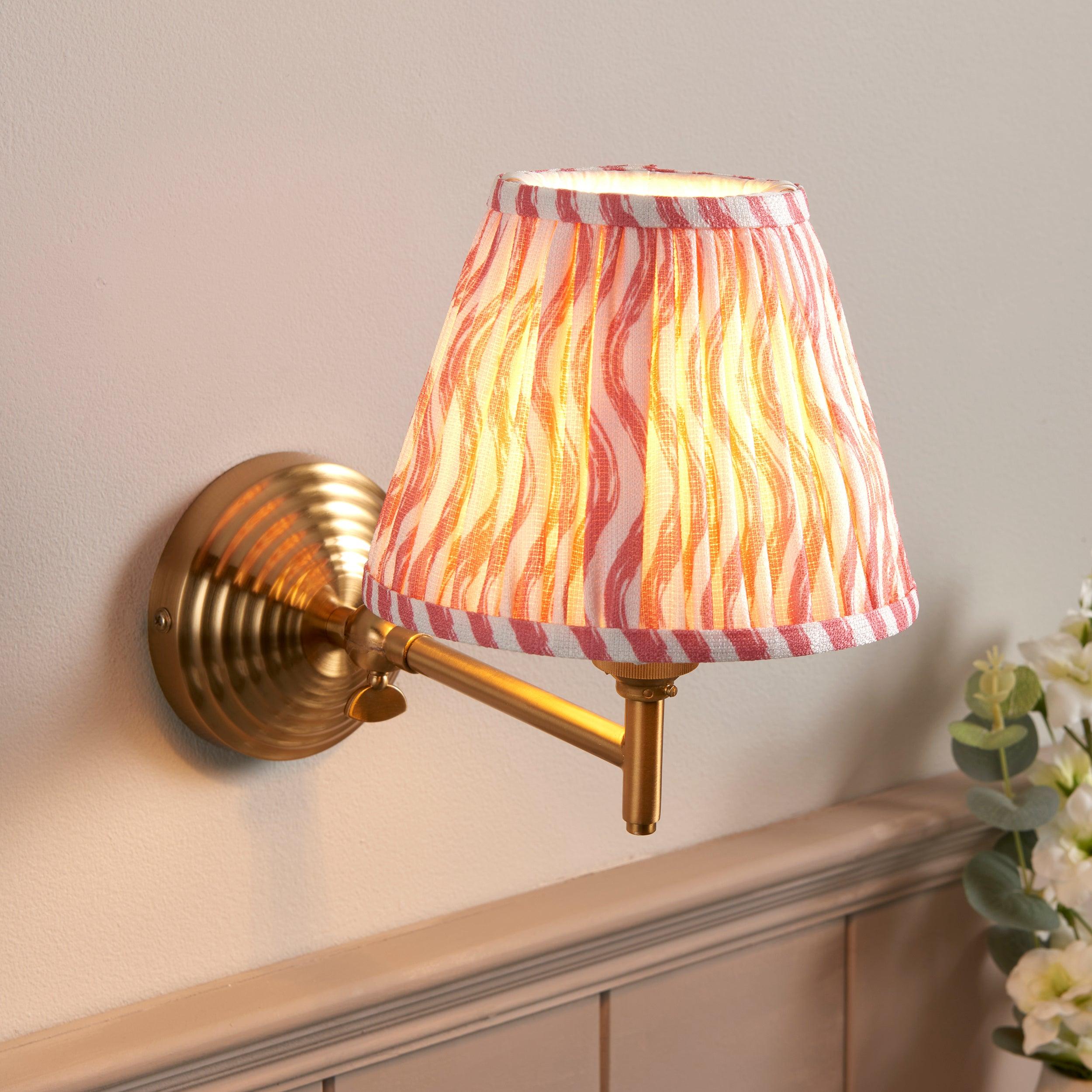 Obelisk Fold Brass Wall Light & Ripple 16cm Coral Pink Shade