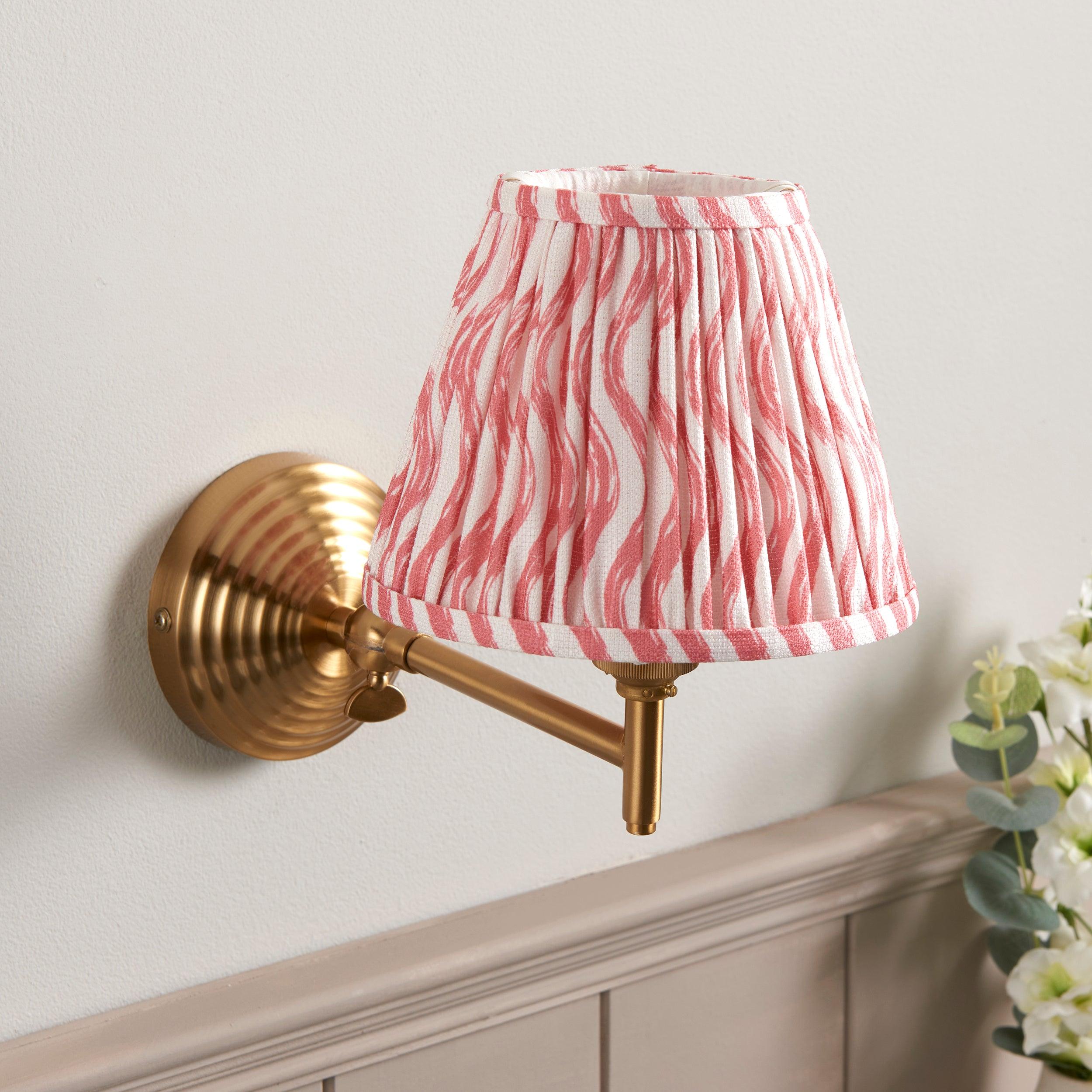 Obelisk Fold Brass Wall Light & Ripple 16cm Coral Pink Shade