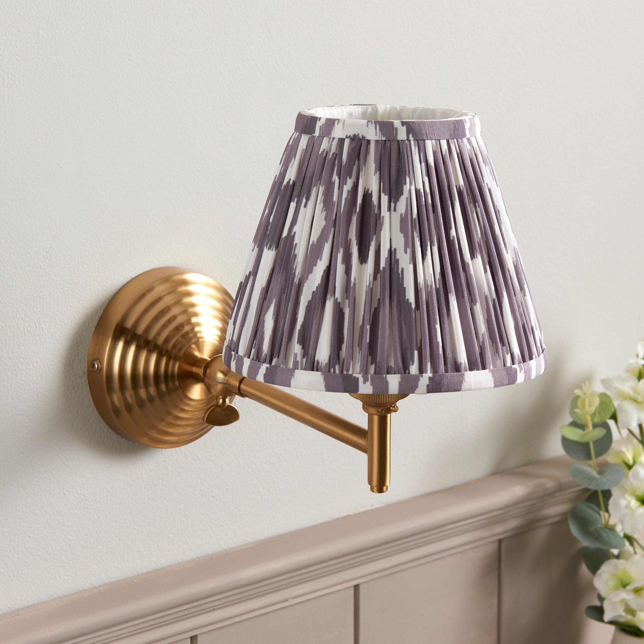 Obelisk Fold Brass Wall Light & Ikat 16cm Pearl Grey Shade