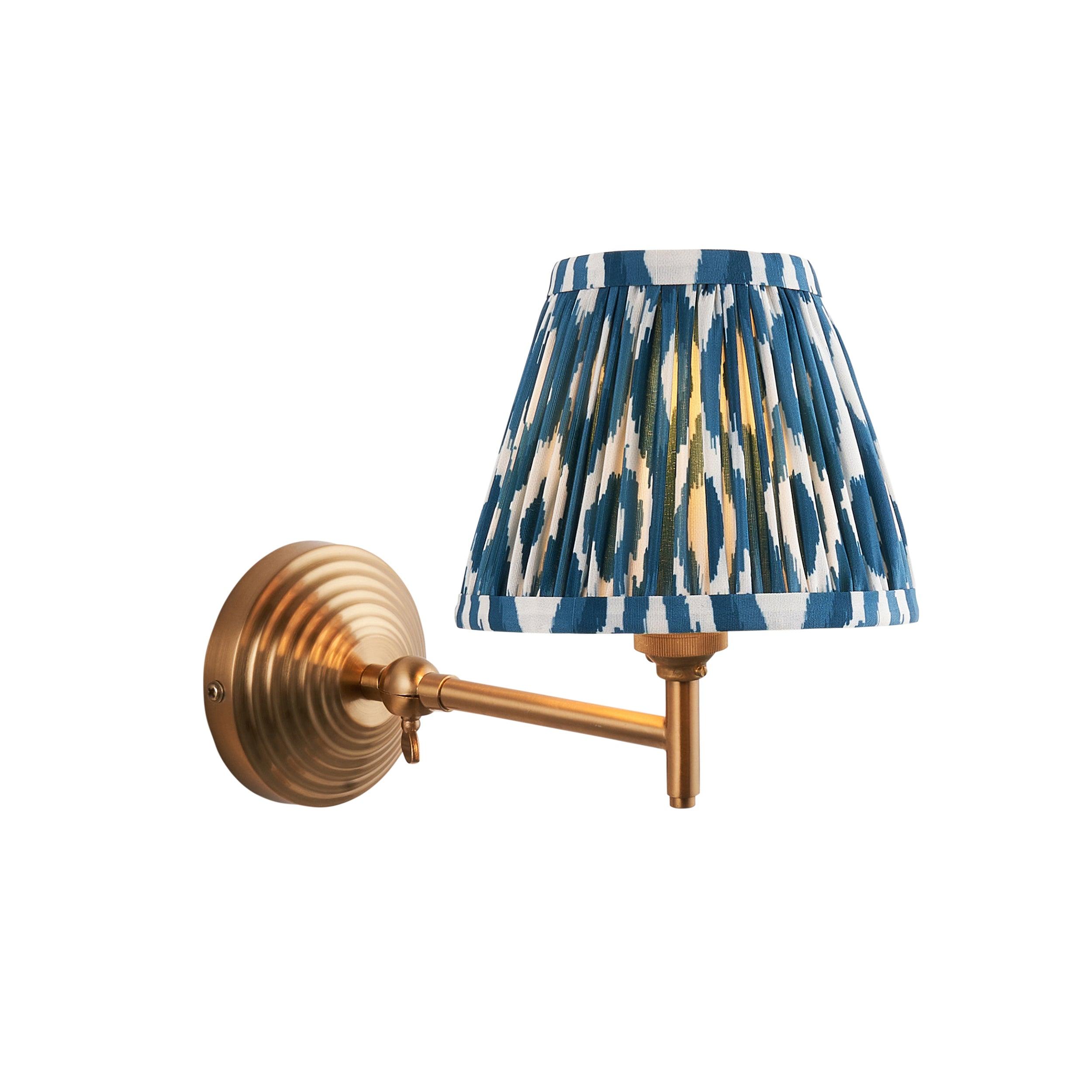Obelisk Fold Brass Wall Light & Ikat 16cm Marlin Blue Shade