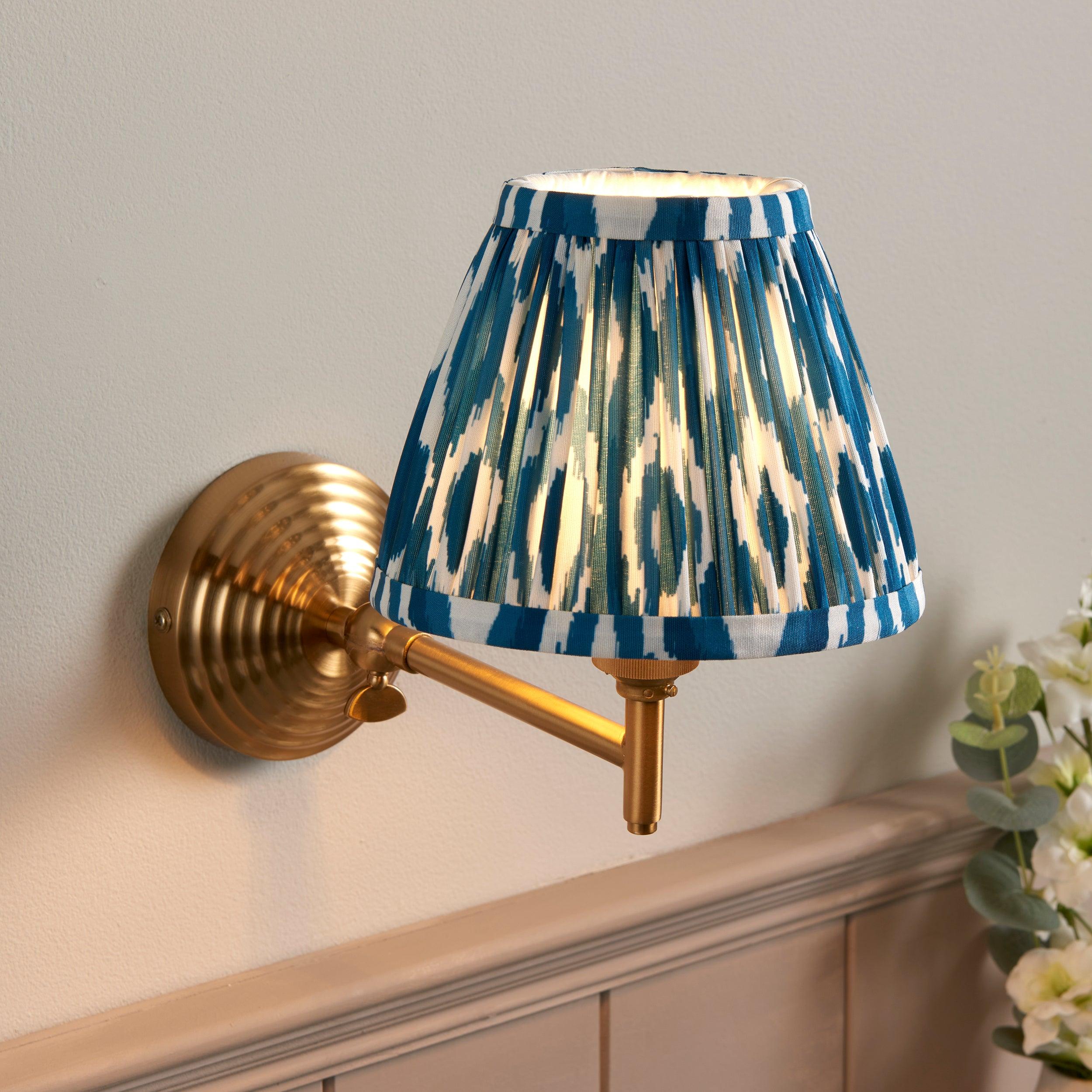 Obelisk Fold Brass Wall Light & Ikat 16cm Marlin Blue Shade