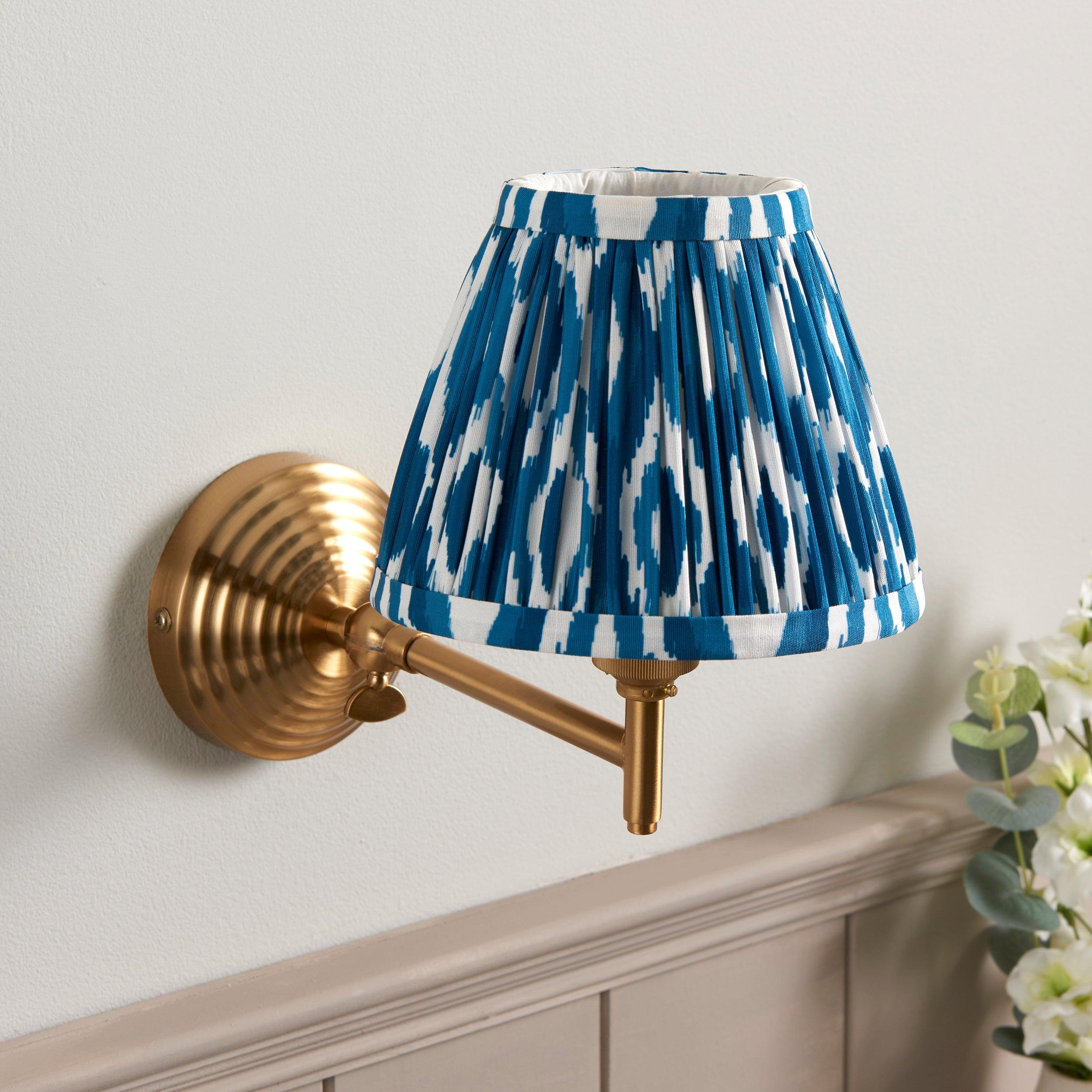 Obelisk Fold Brass Wall Light & Ikat 16cm Marlin Blue Shade