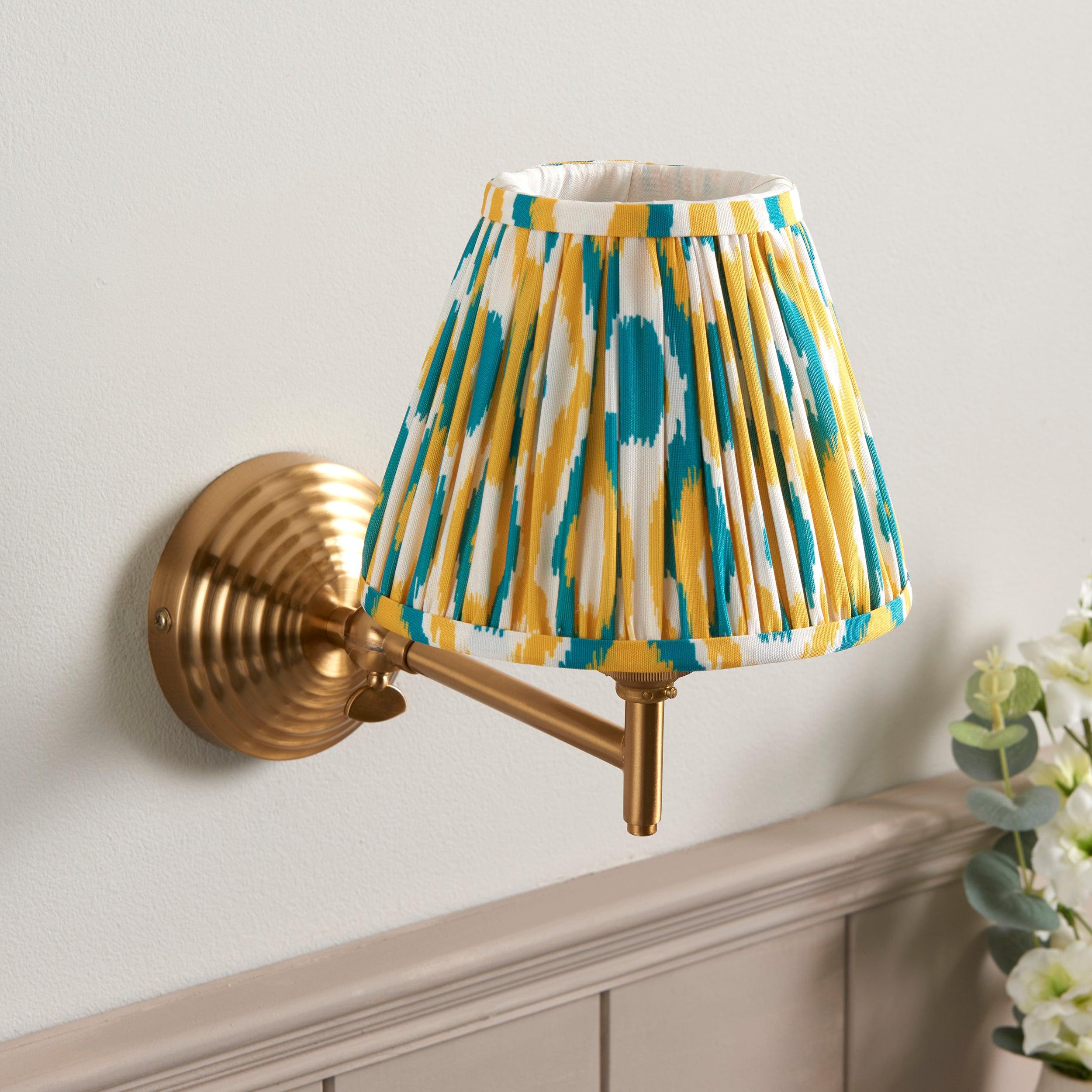 Obelisk Fold Brass Wall Light & Ikat 16cm Yellow & Jade Shade