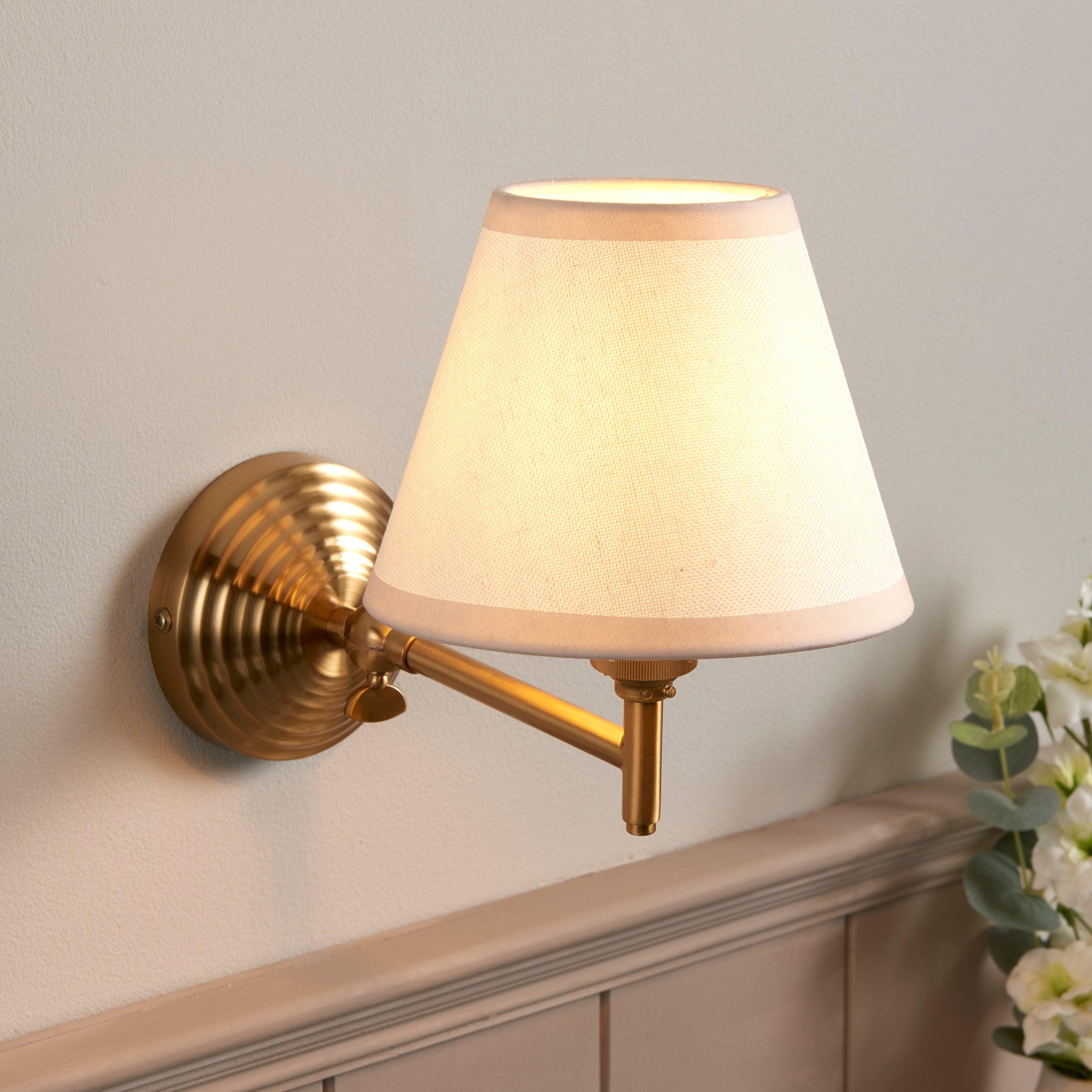 Obelisk Fold Brass Wall Light & Ivy 16cm Vintage white Shade