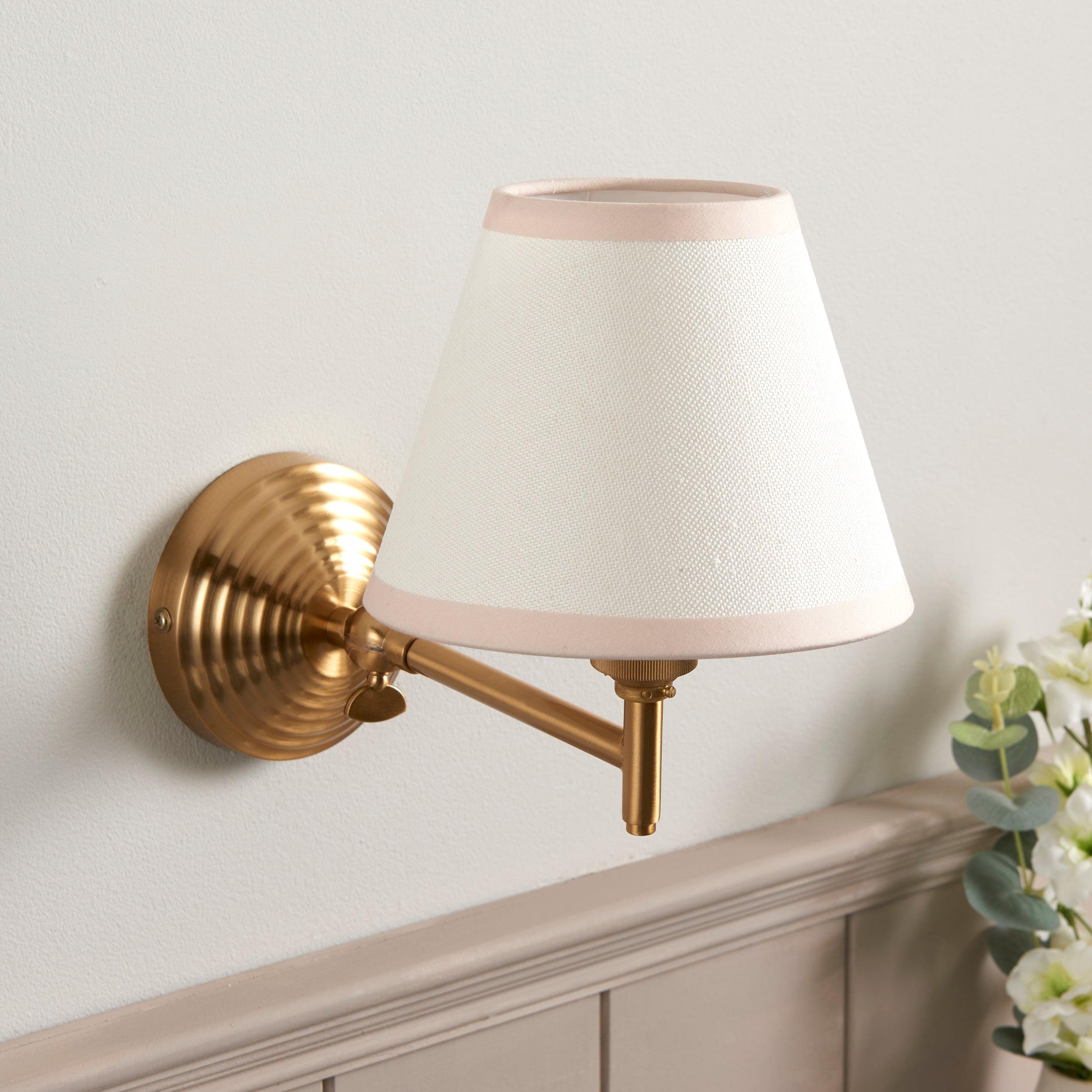 Obelisk Fold Brass Wall Light & Ivy 16cm Vintage white Shade