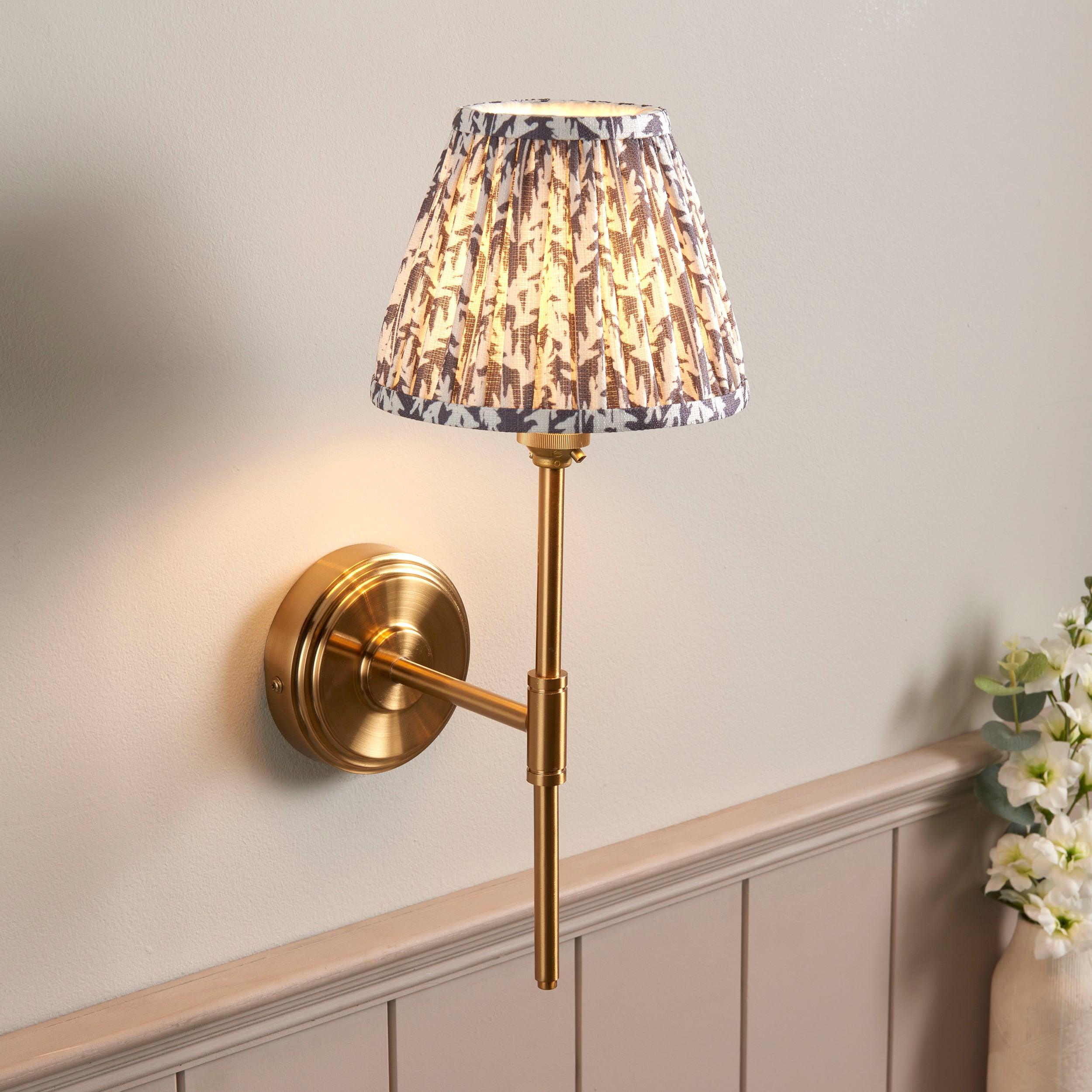 Step T Bar Brass Wall Light & Leaf 16cm Pearl Grey Shade