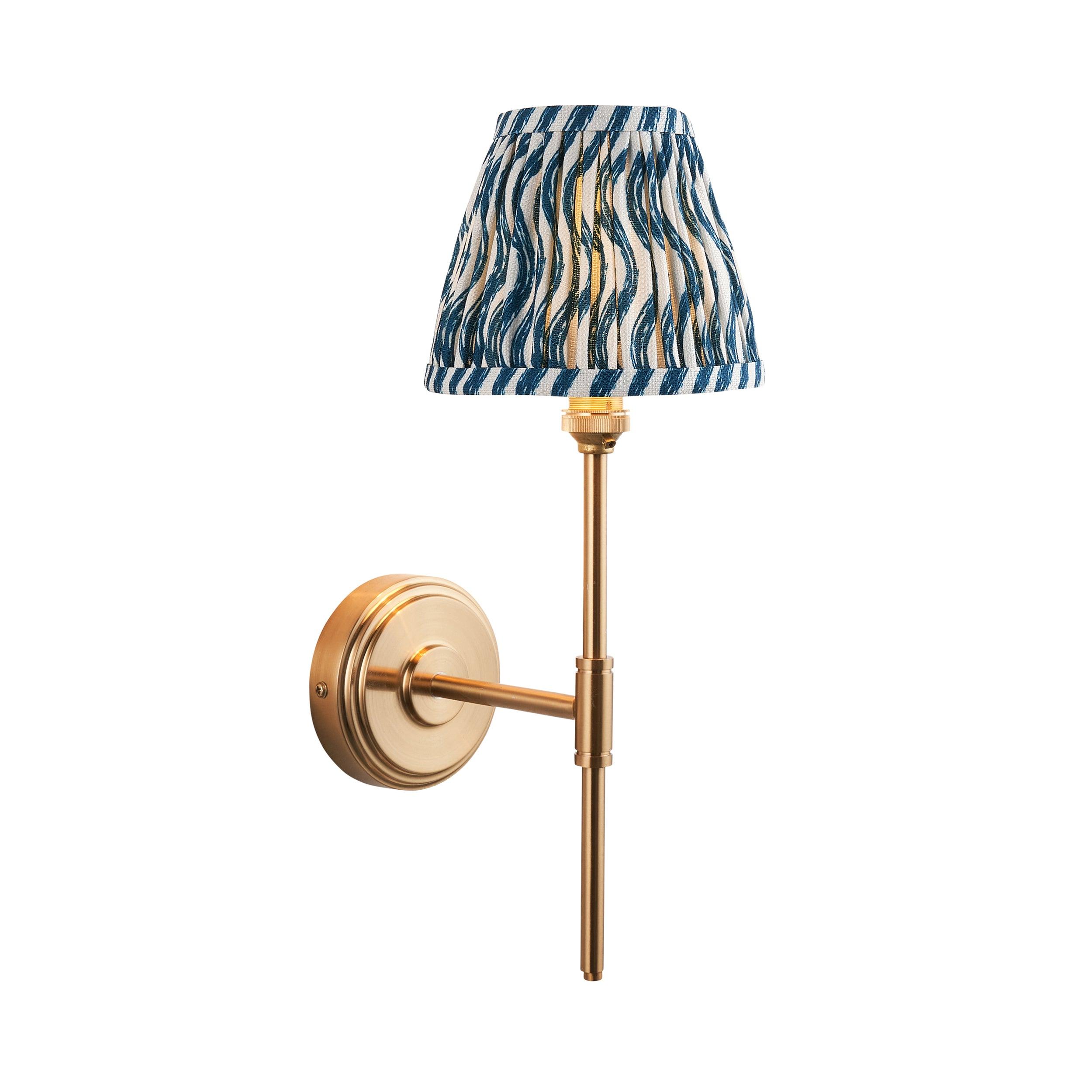 Step T Bar Brass Wall Light & Ripple 16cm Marlin Blue Shade