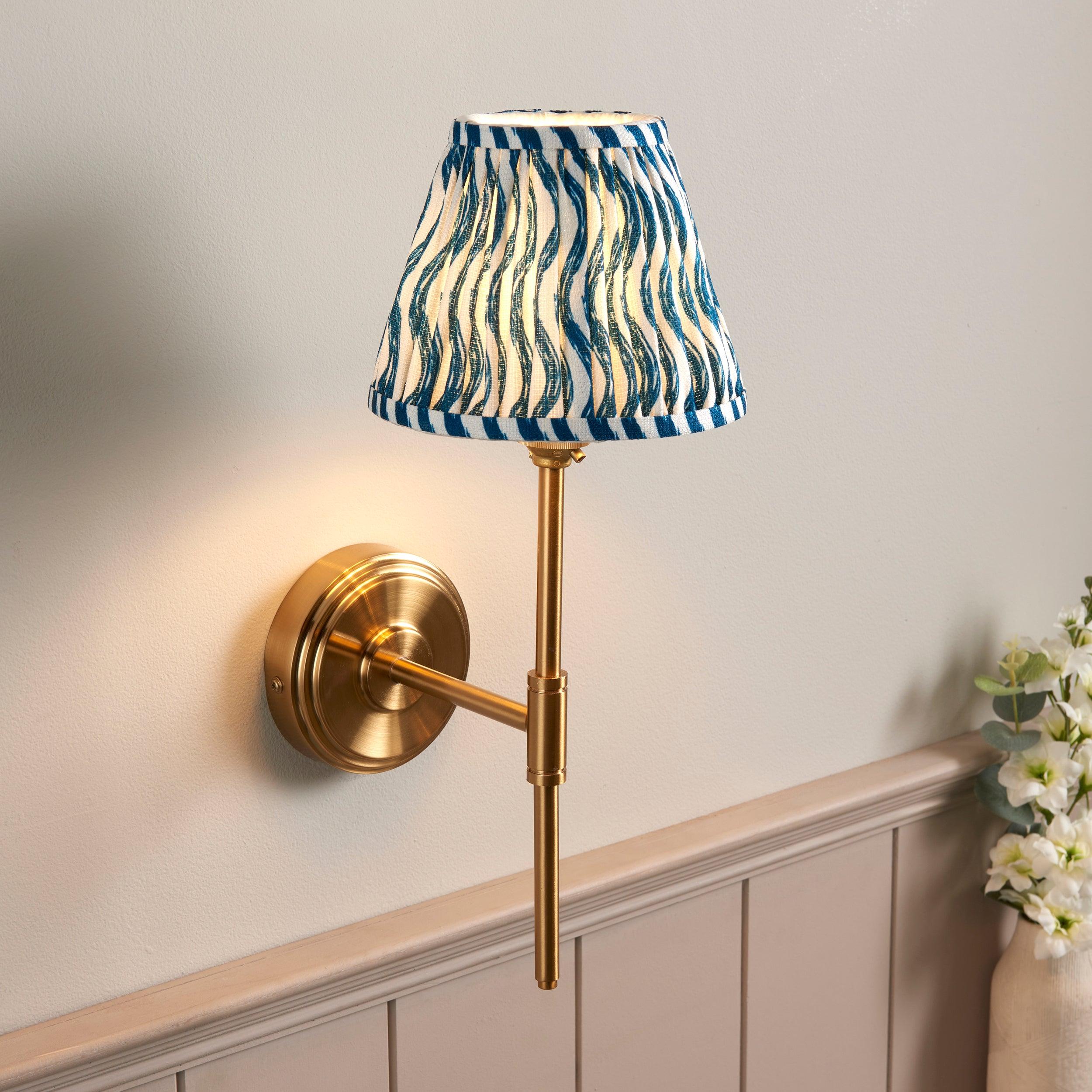 Step T Bar Brass Wall Light & Ripple 16cm Marlin Blue Shade
