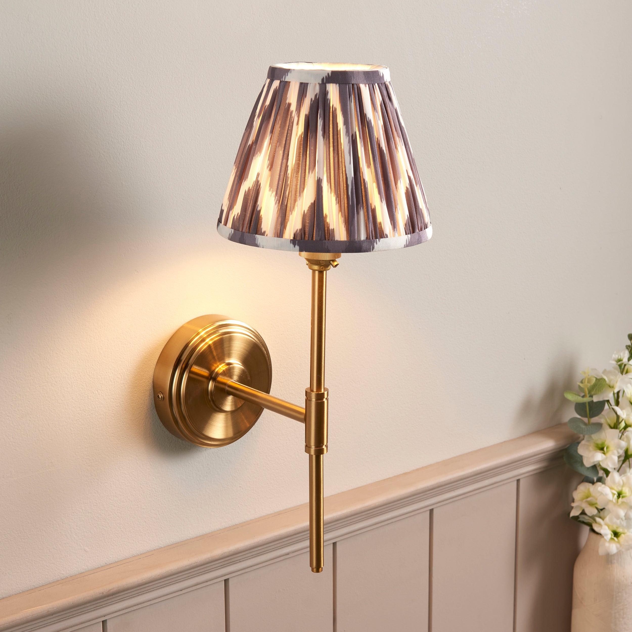 Step T Bar Brass Wall Light & Zigzag 16cm Pearl Grey Shade