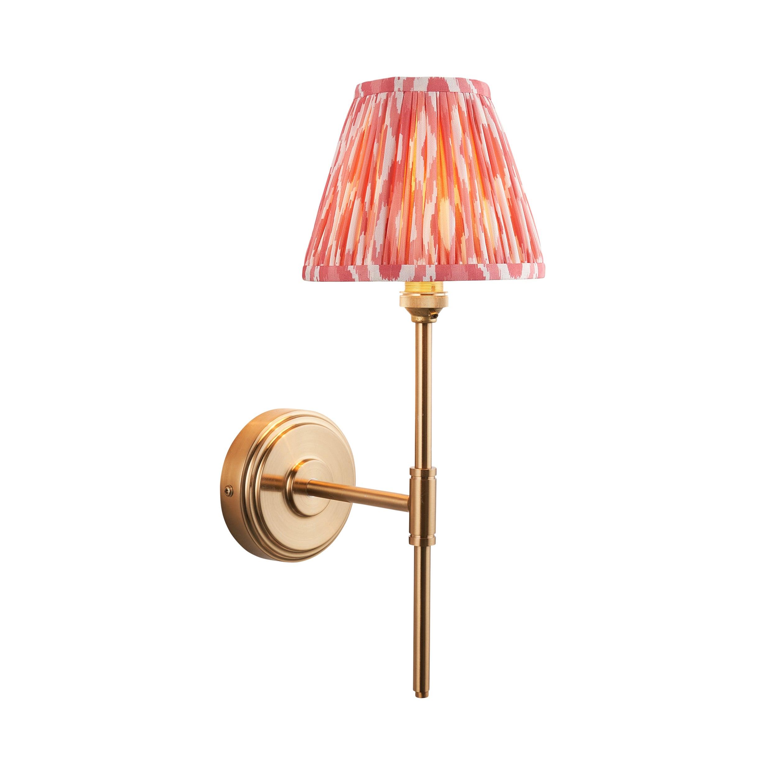 Step T Bar Brass Wall Light & Ikat 16cm Coral Pink Shade