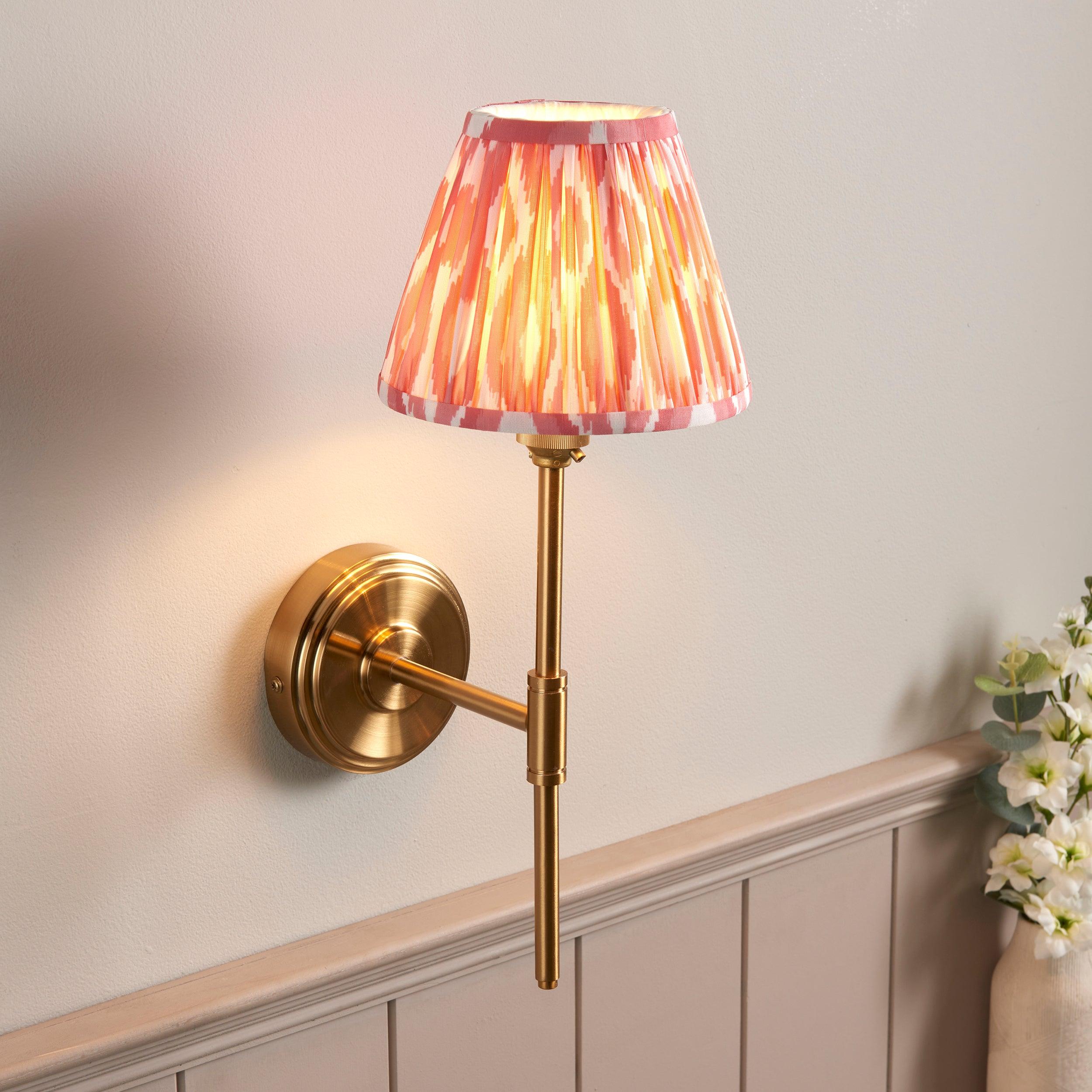 Step T Bar Brass Wall Light & Ikat 16cm Coral Pink Shade