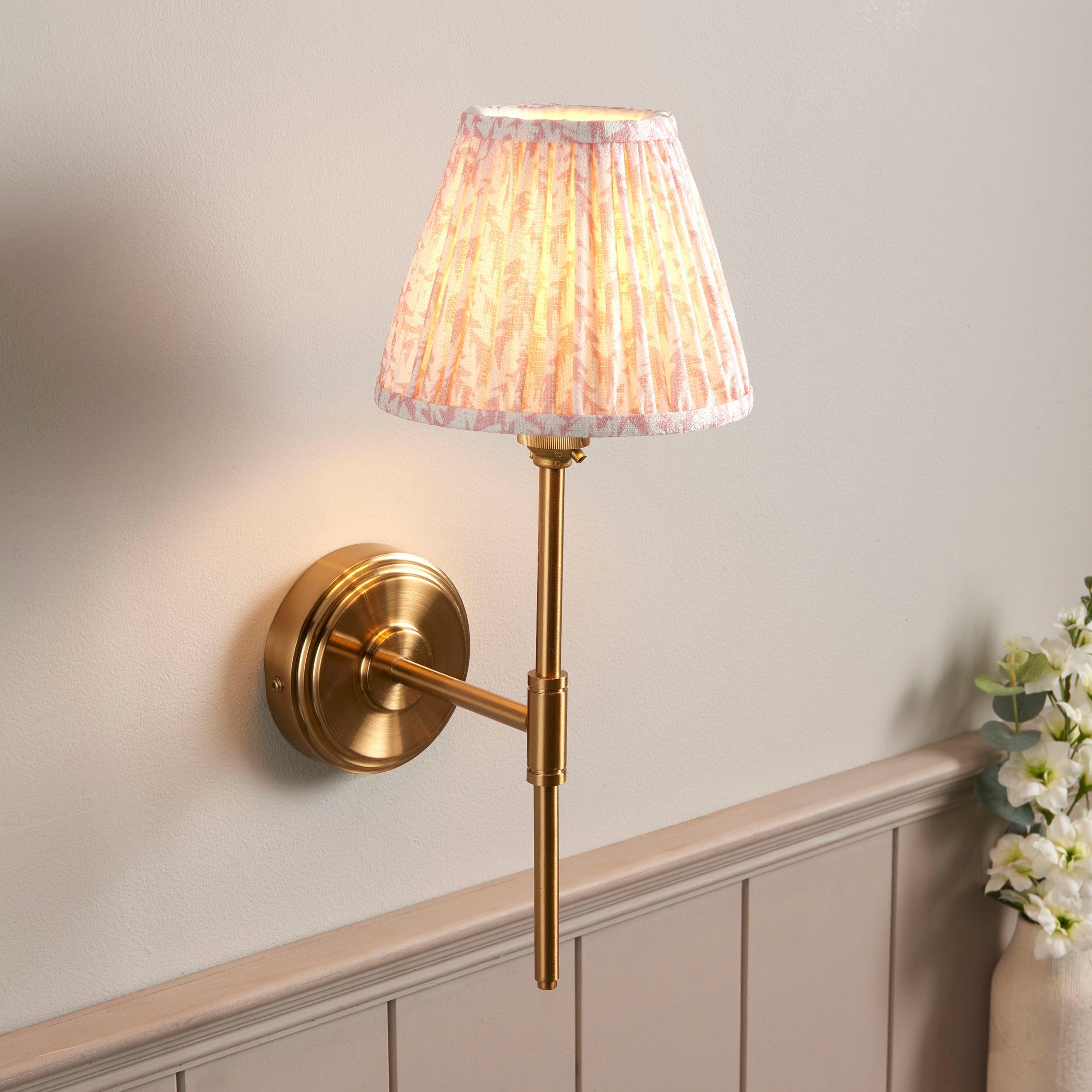 Step T Bar Brass Wall Light & Leaf 16cm Peachy keen Shade