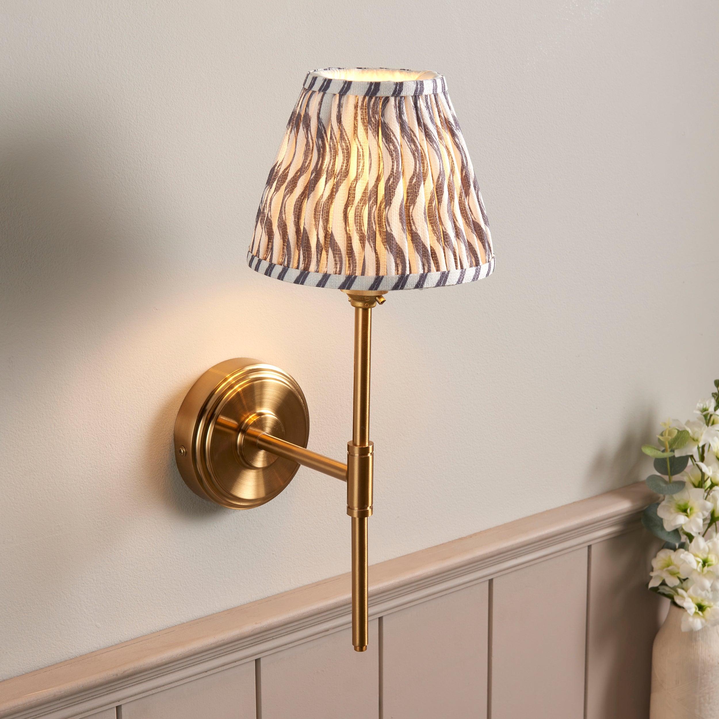 Step T Bar Brass Wall Light & Ripple 16cm Pearl Grey Shade