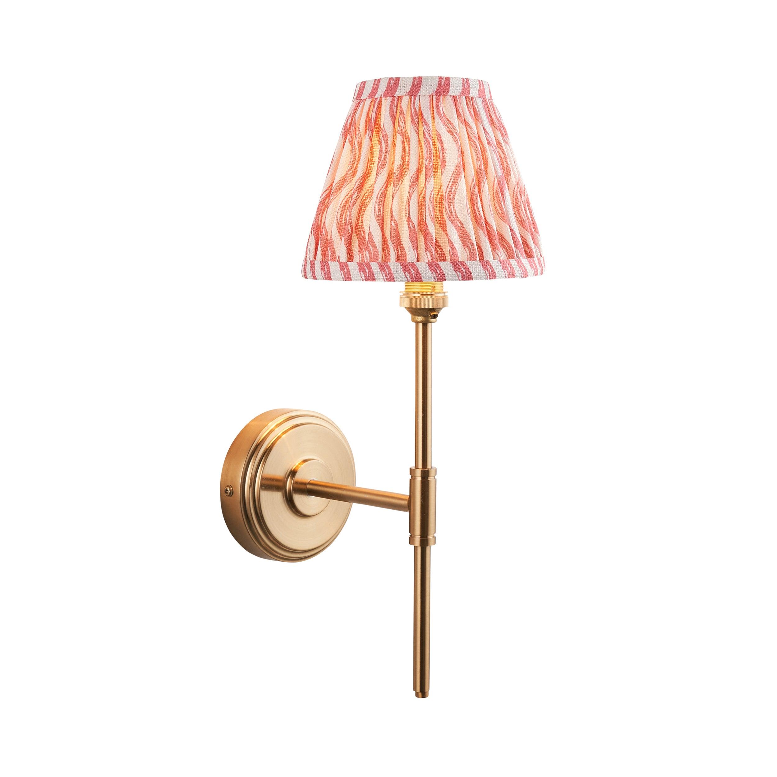 Step T Bar Brass Wall Light & Ripple 16cm Coral Pink Shade