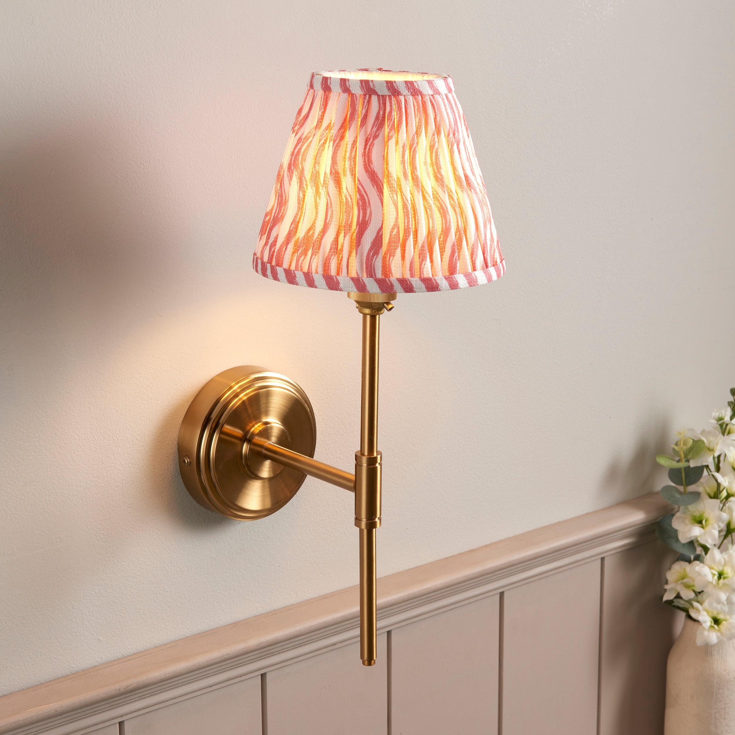 Step T Bar Brass Wall Light & Ripple 16cm Coral Pink Shade