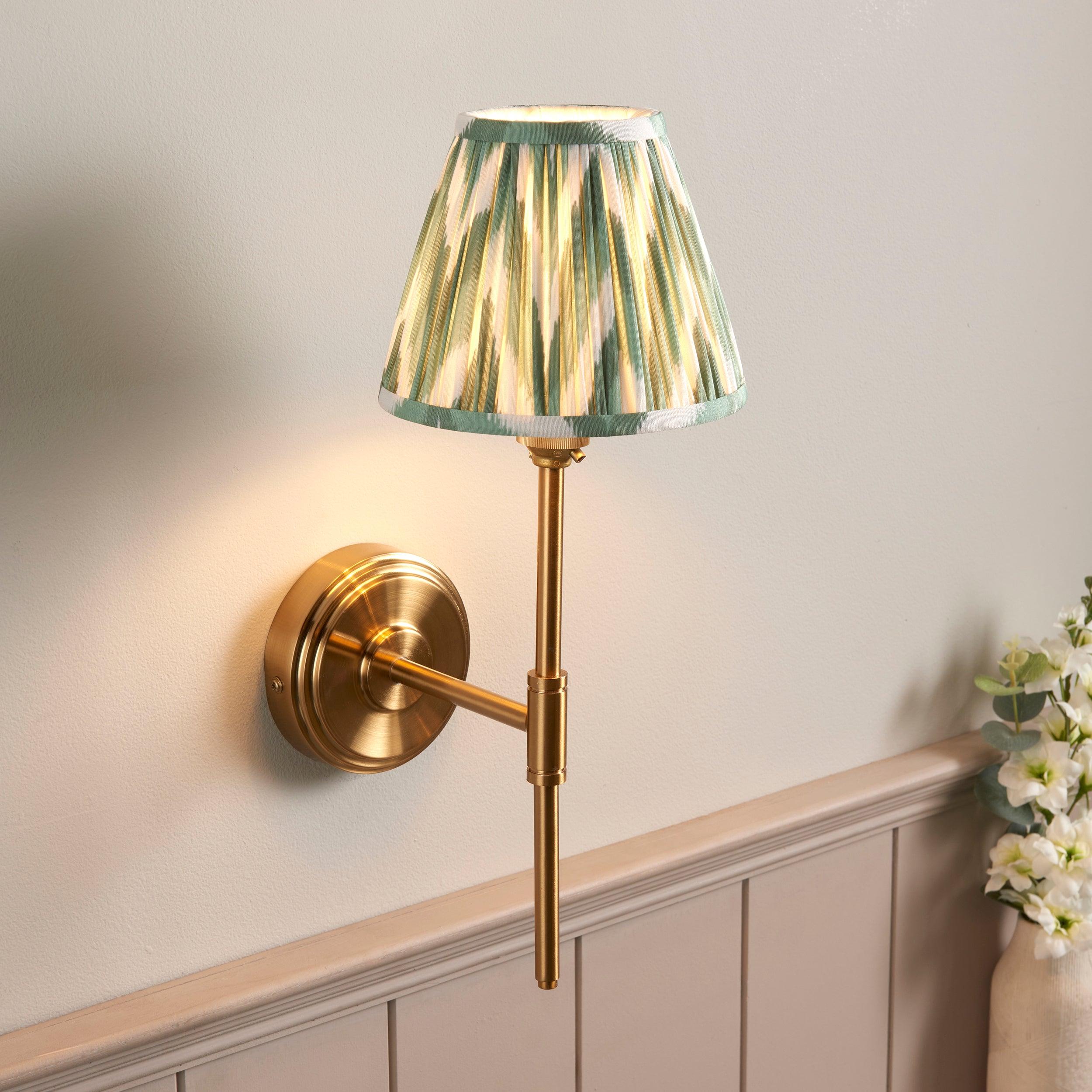 Step T Bar Brass Wall Light & Zigzag 16cm Cotswold Green Shade