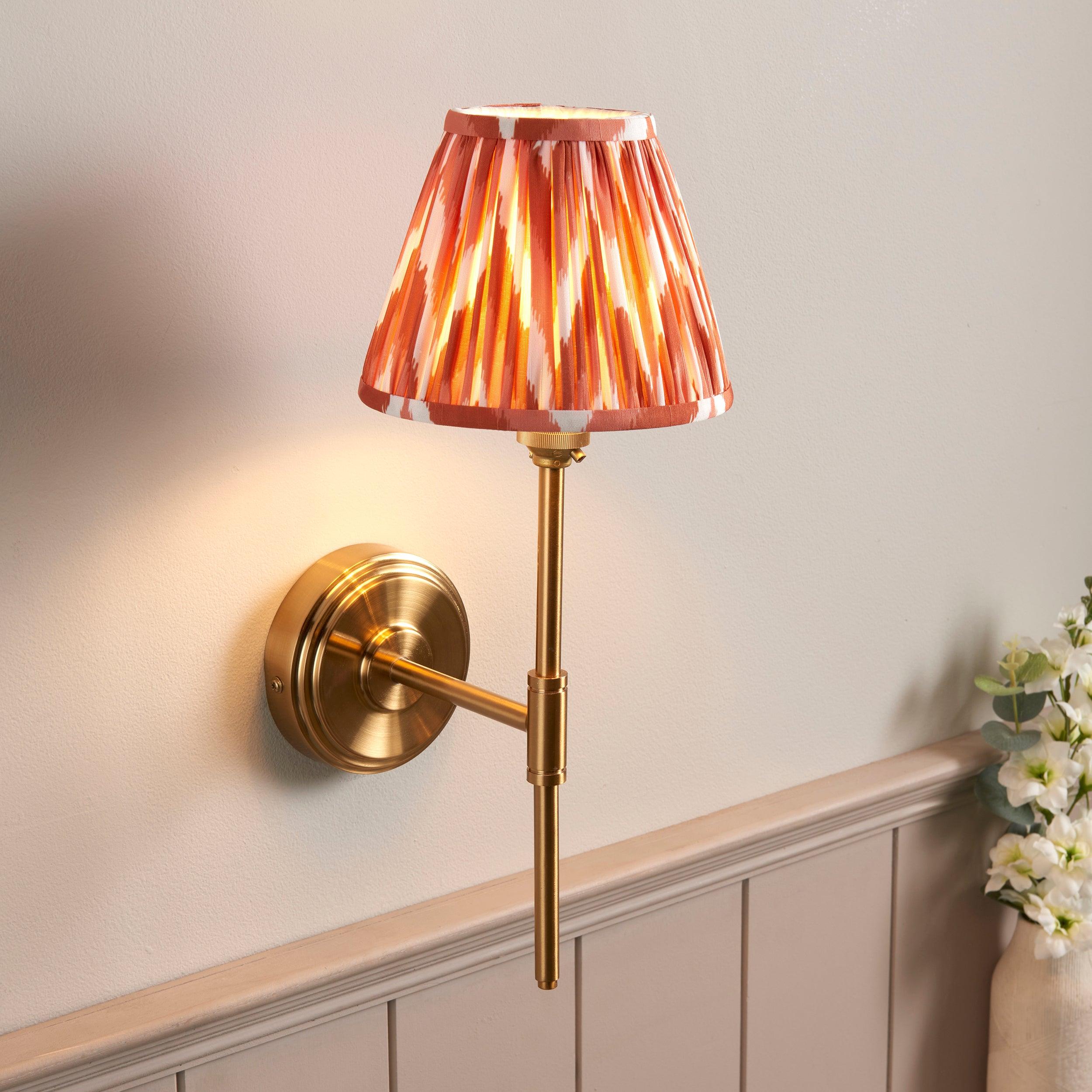 Step T Bar Brass Wall Light & Zigzag 16cm Apricot Orange Shade