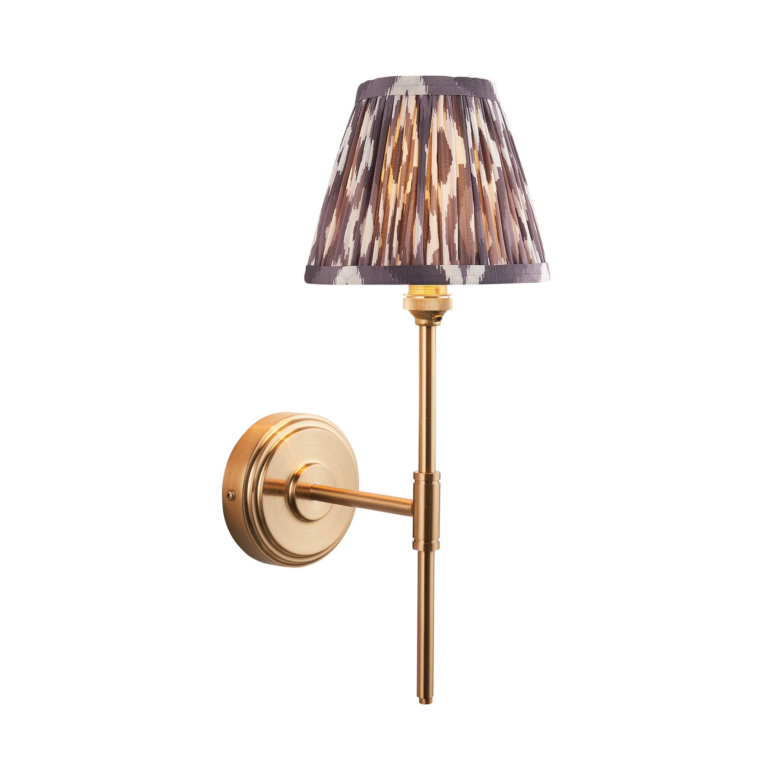 Step T Bar Brass Wall Light & Ikat 16cm Pearl Grey Shade