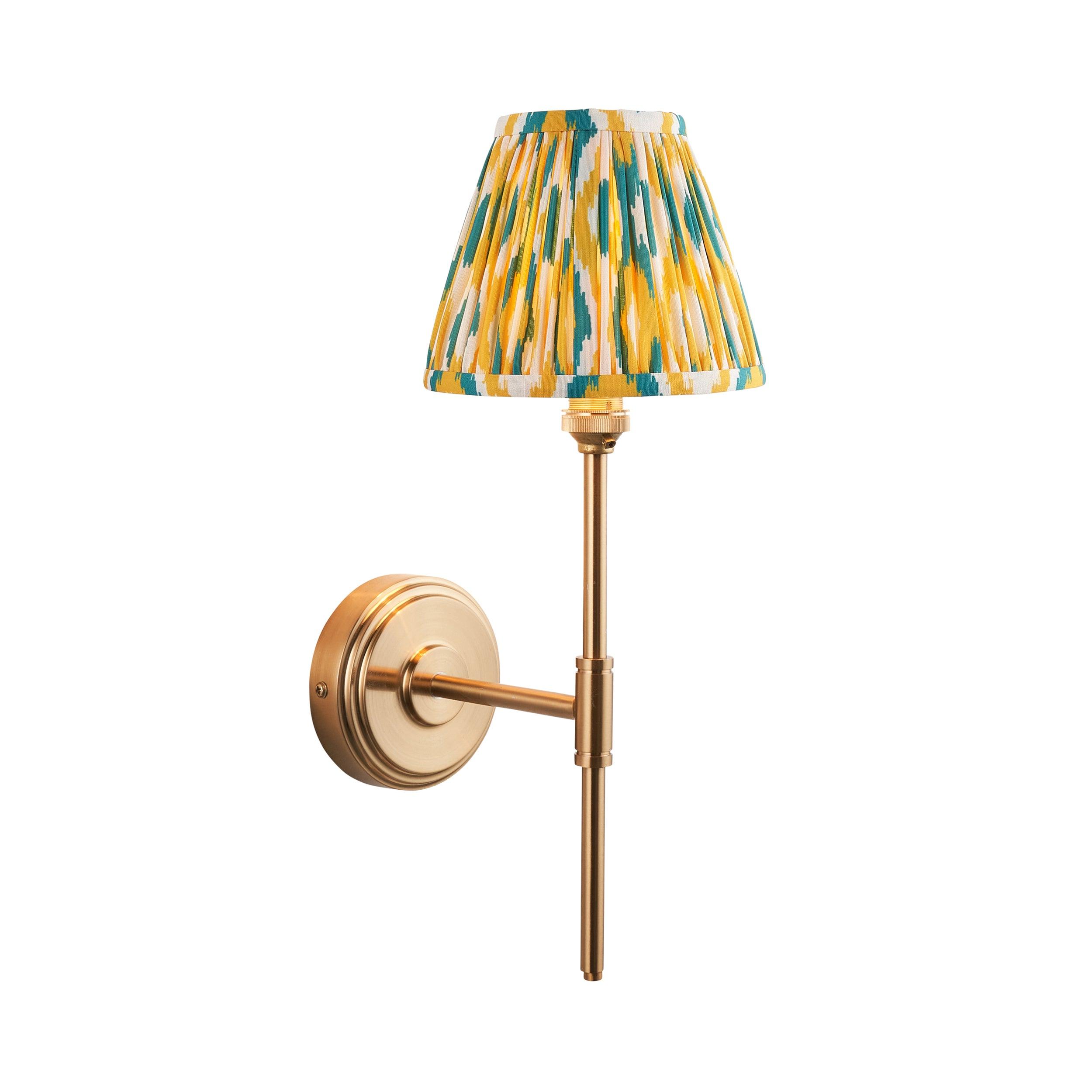 Step T Bar Brass Wall Light & Ikat 16cm Yellow & Jade Shade