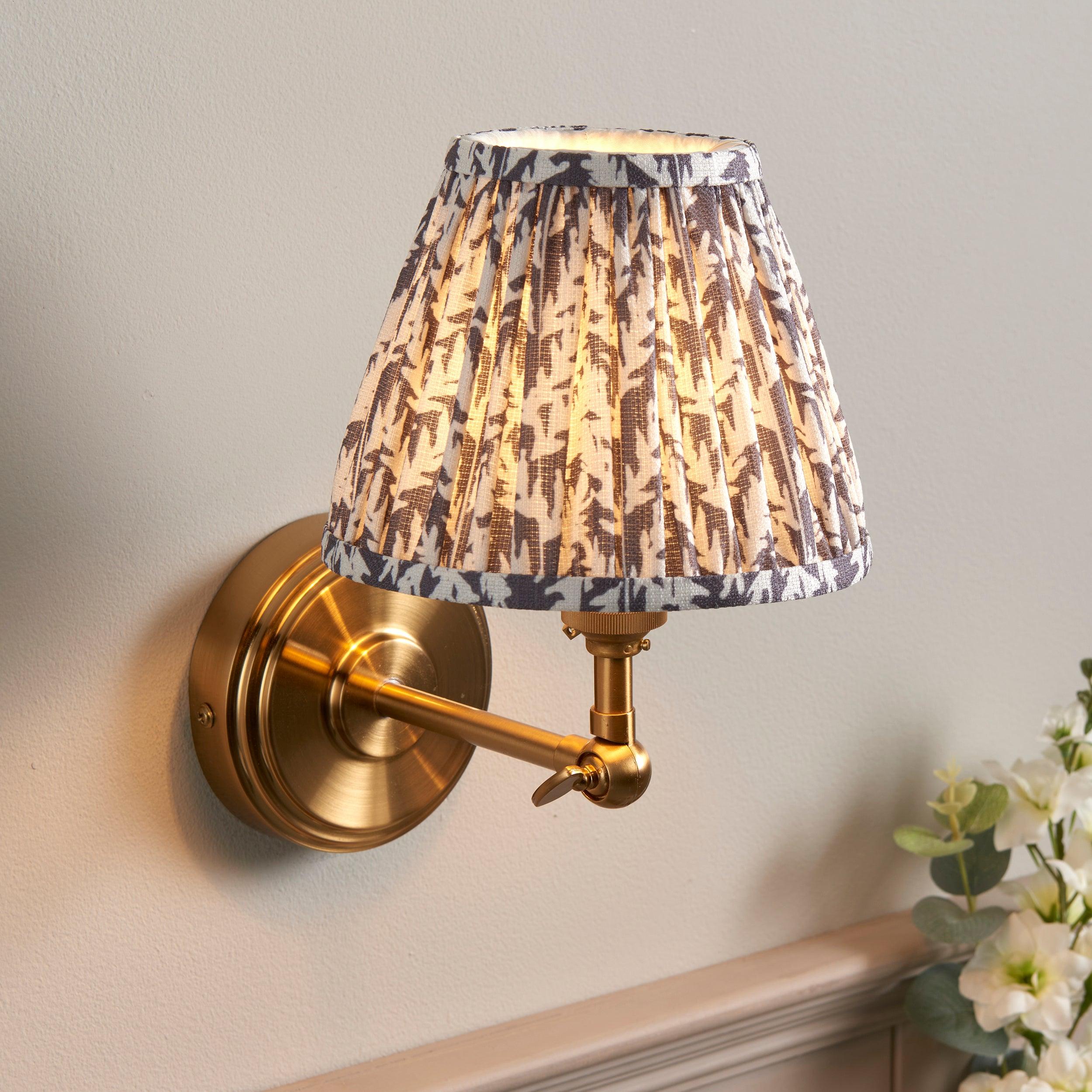 Step Wing Brass Wall Light & Leaf 16cm Pearl Grey Shade