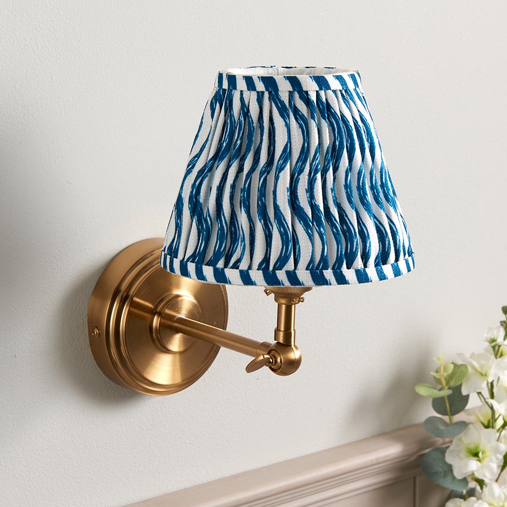 Step Wing Brass Wall Light & Ripple 16cm Marlin Blue Shade
