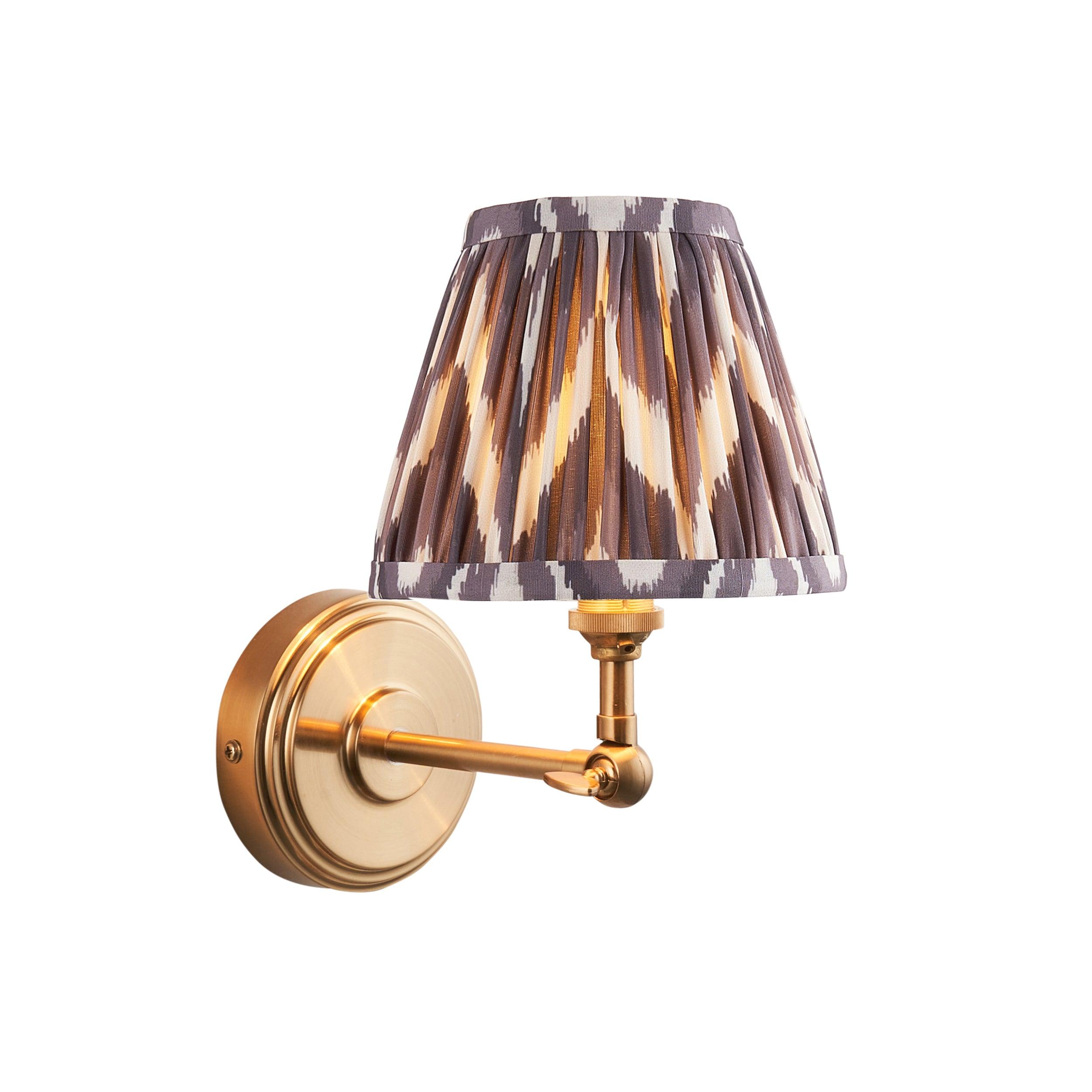 Step Wing Brass Wall Light & Zigzag 16cm Pearl Grey Shade