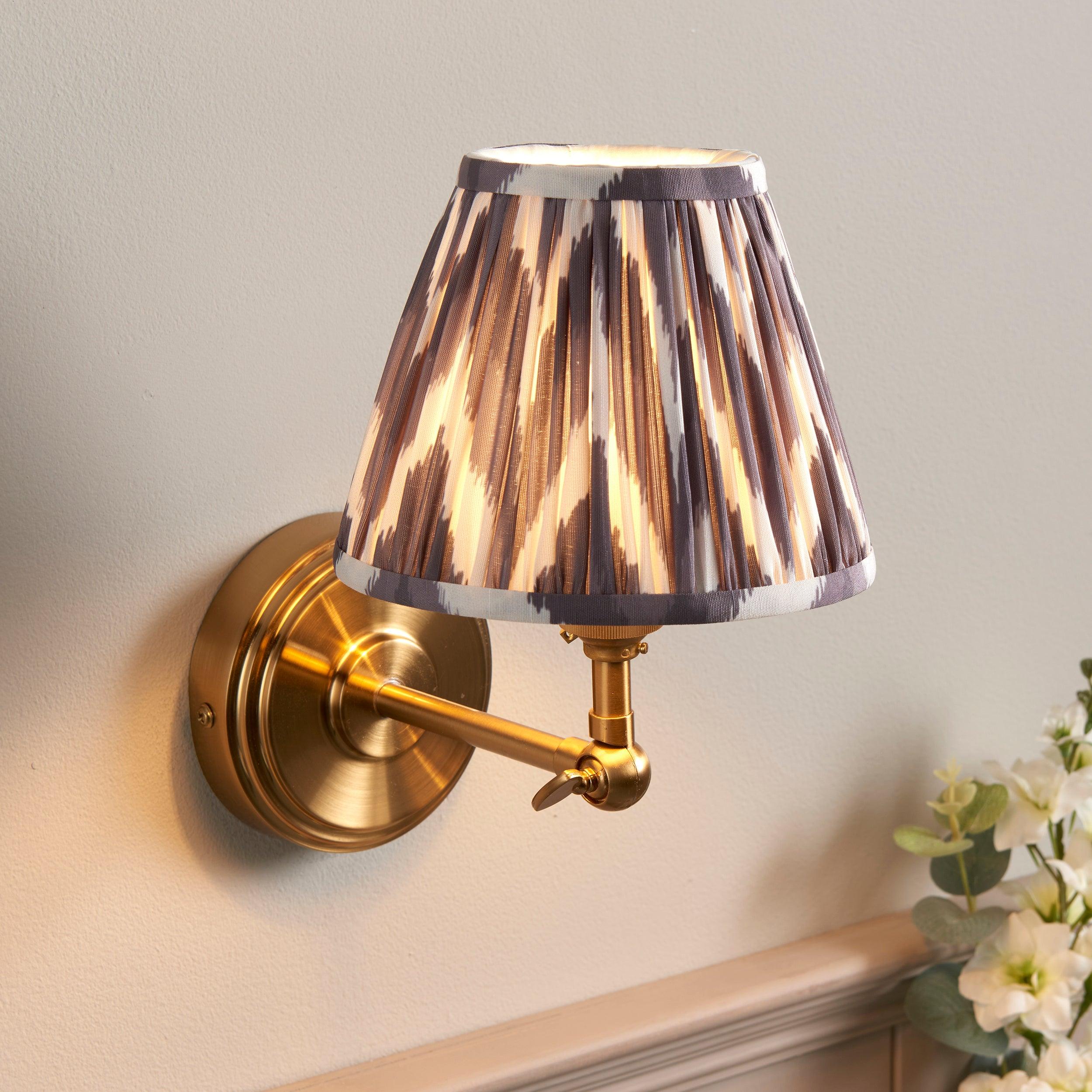 Step Wing Brass Wall Light & Zigzag 16cm Pearl Grey Shade