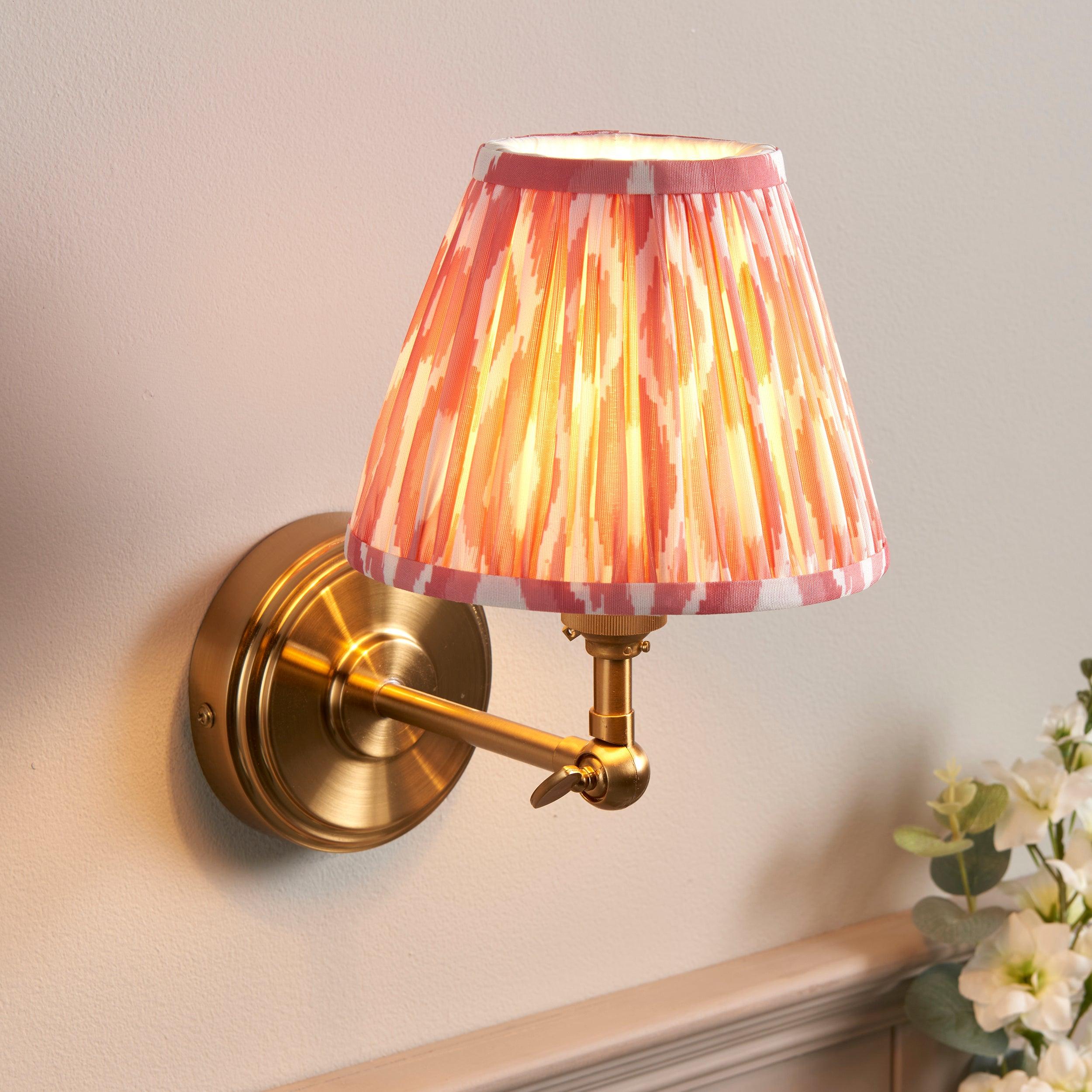 Step Wing Brass Wall Light & Ikat 16cm Coral Pink Shade