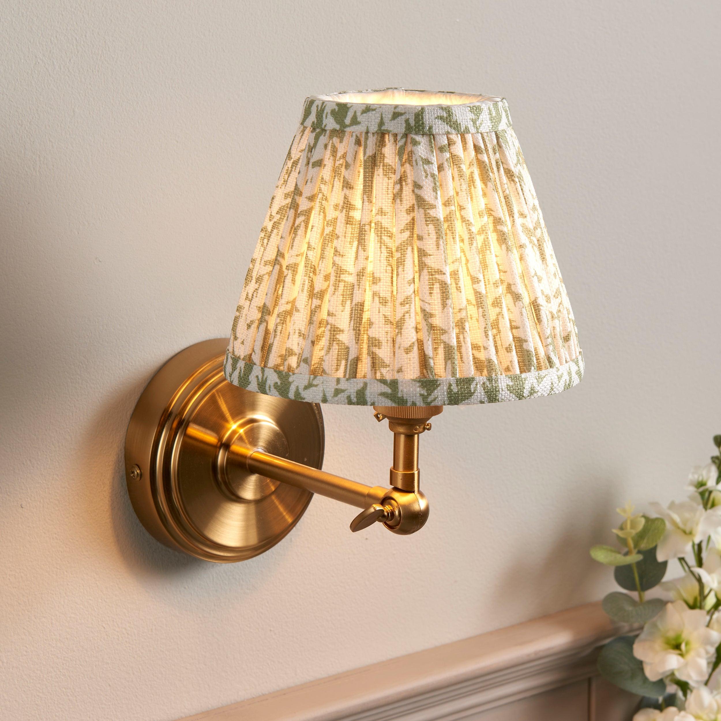 Step Wing Brass Wall Light & Leaf 16cm Herb Garden Green Shade