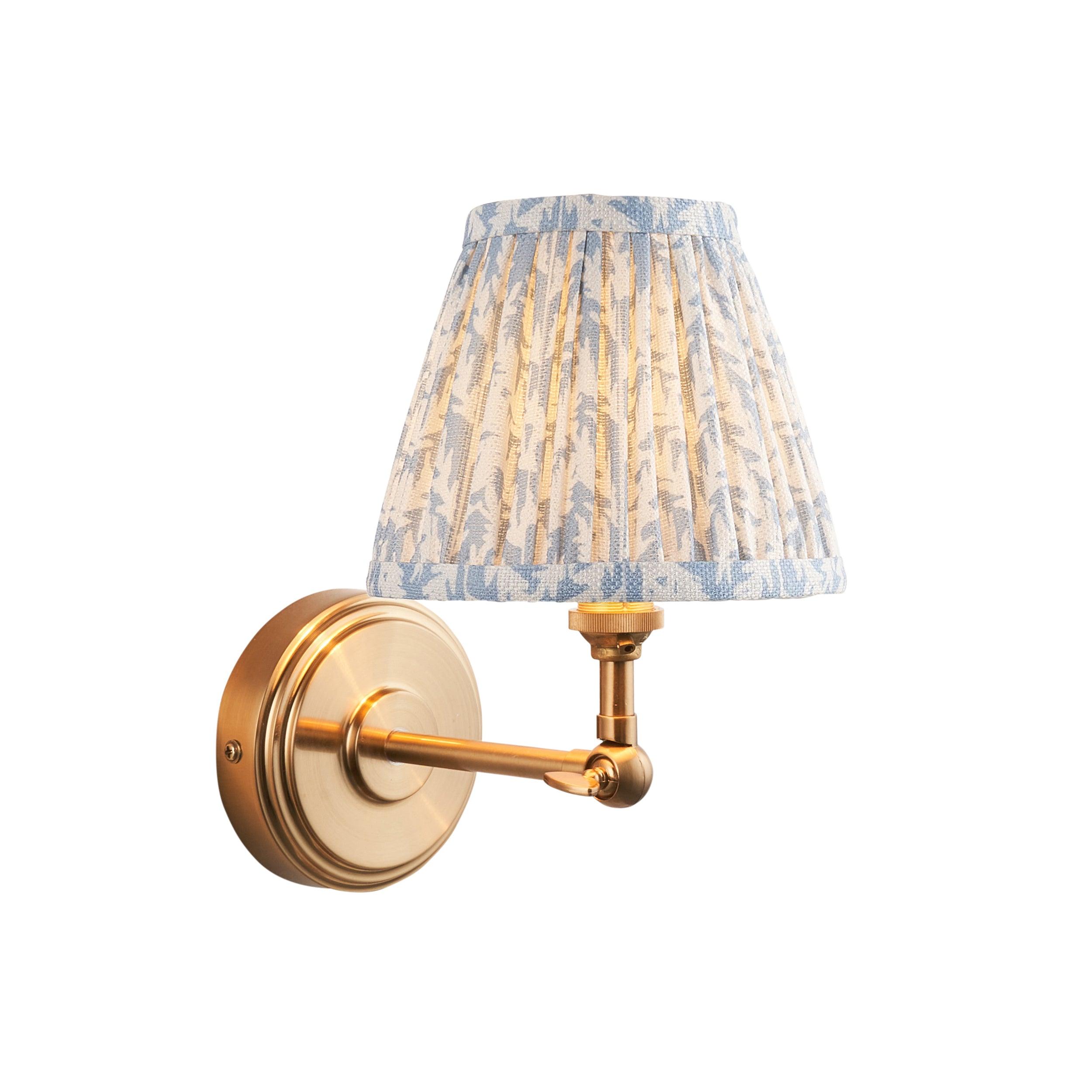 Step Wing Brass Wall Light & Leaf 16cm Shell Bay Blue Shade