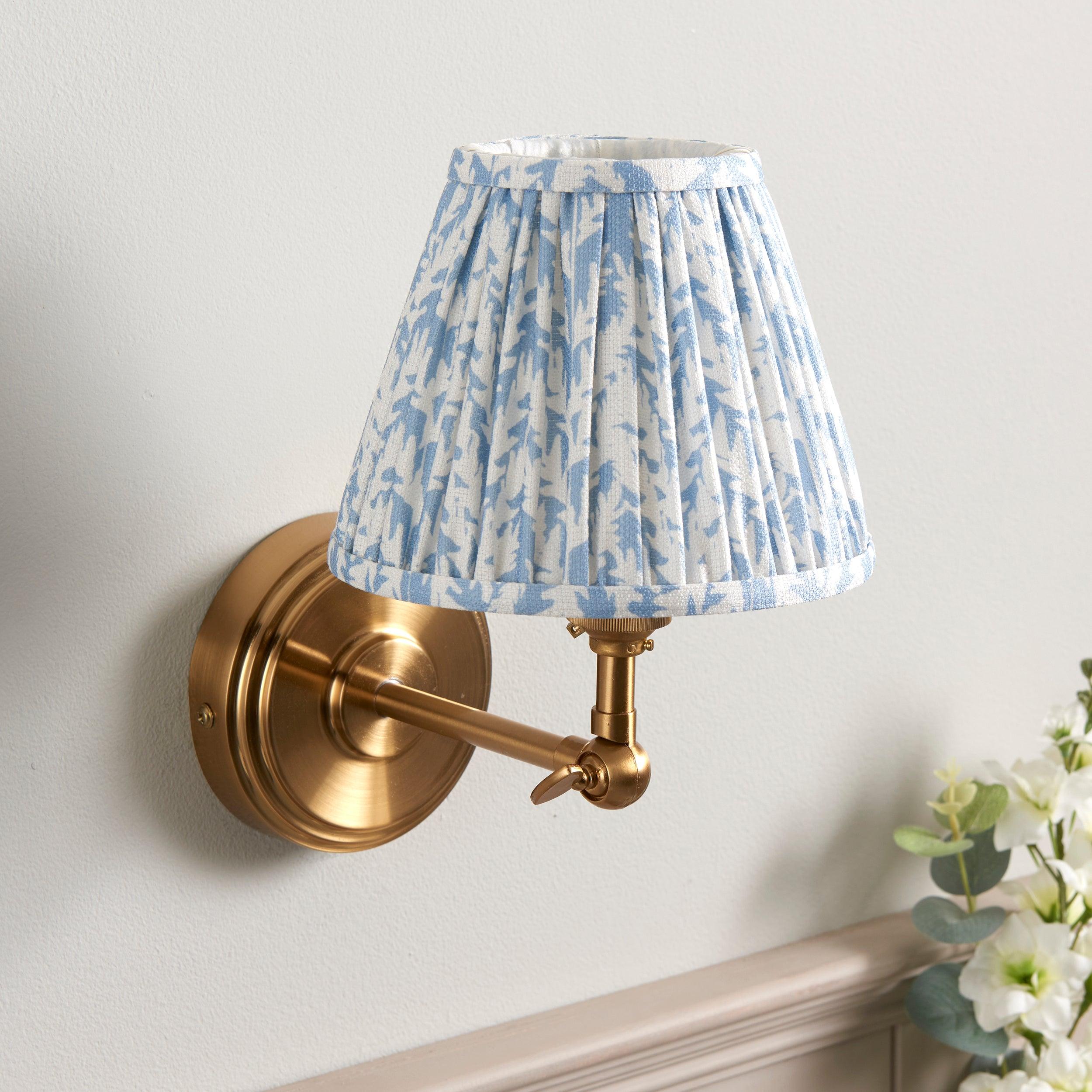 Step Wing Brass Wall Light & Leaf 16cm Shell Bay Blue Shade