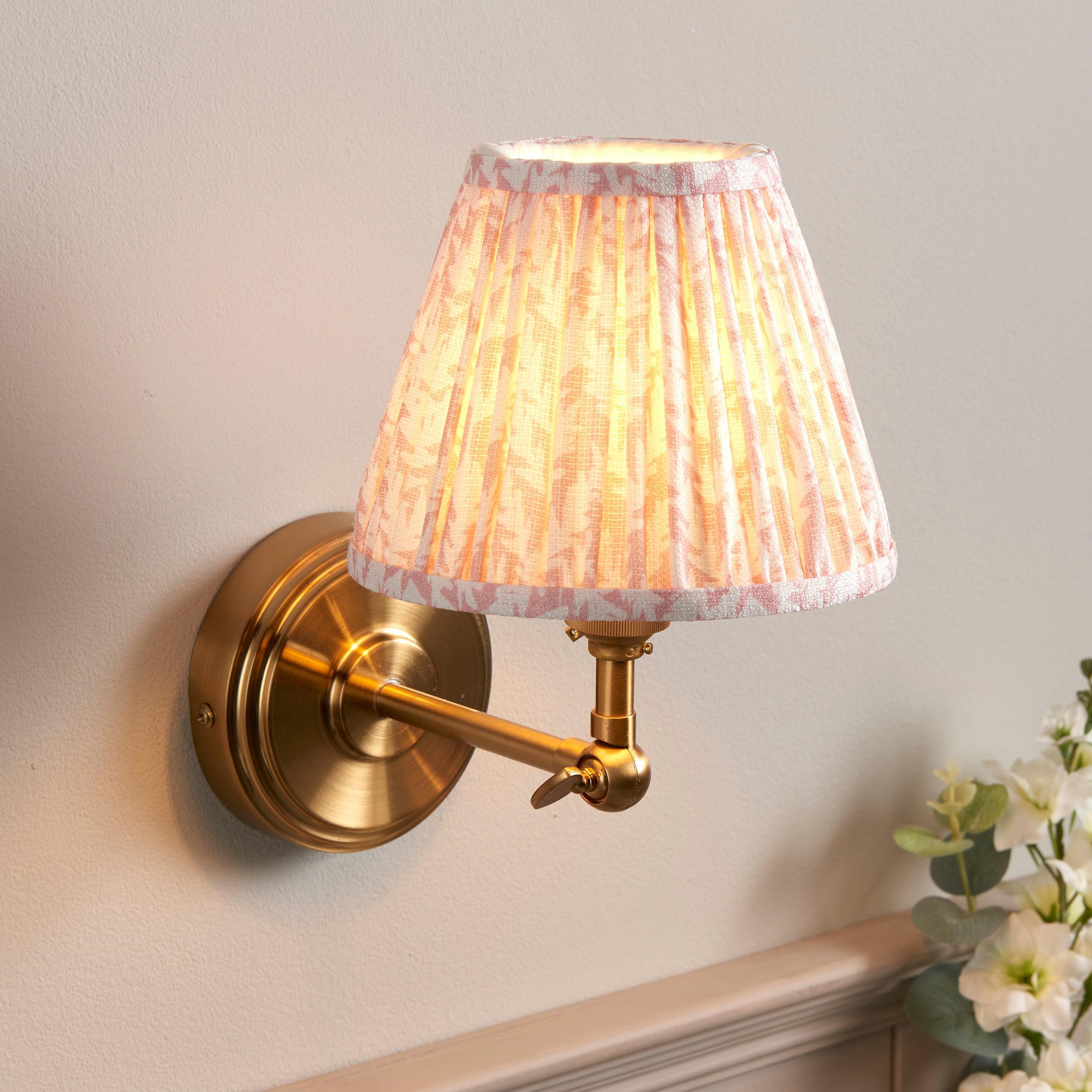 Step Wing Brass Wall Light & Leaf 16cm Peachy keen Shade