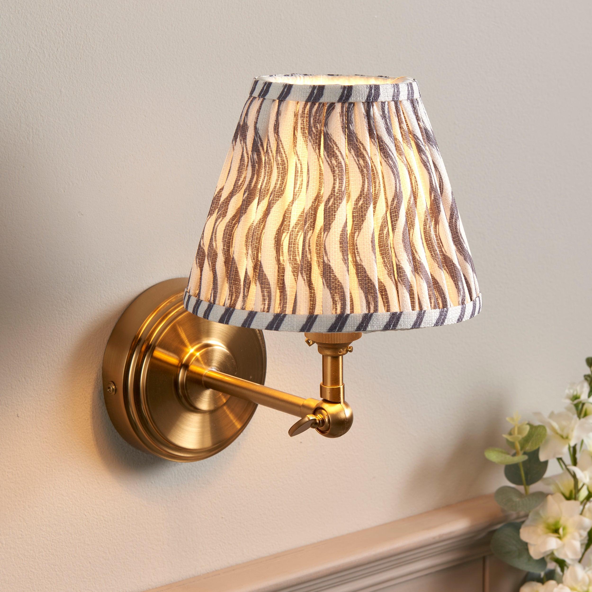 Step Wing Brass Wall Light & Ripple 16cm Pearl Grey Shade