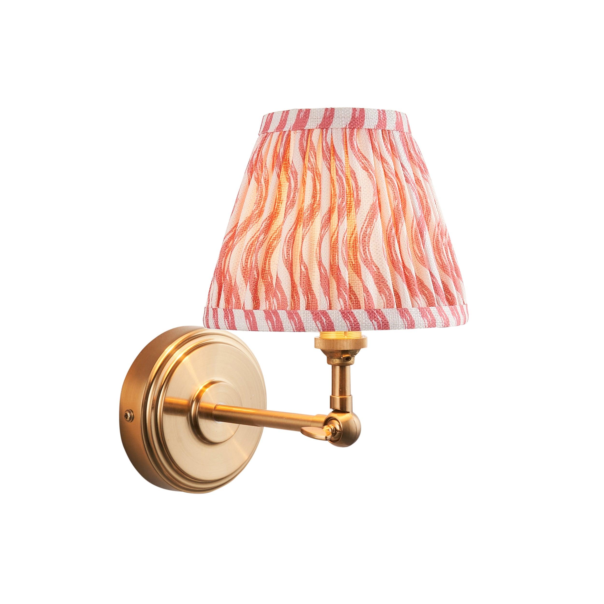 Step Wing Brass Wall Light & Ripple 16cm Coral Pink Shade