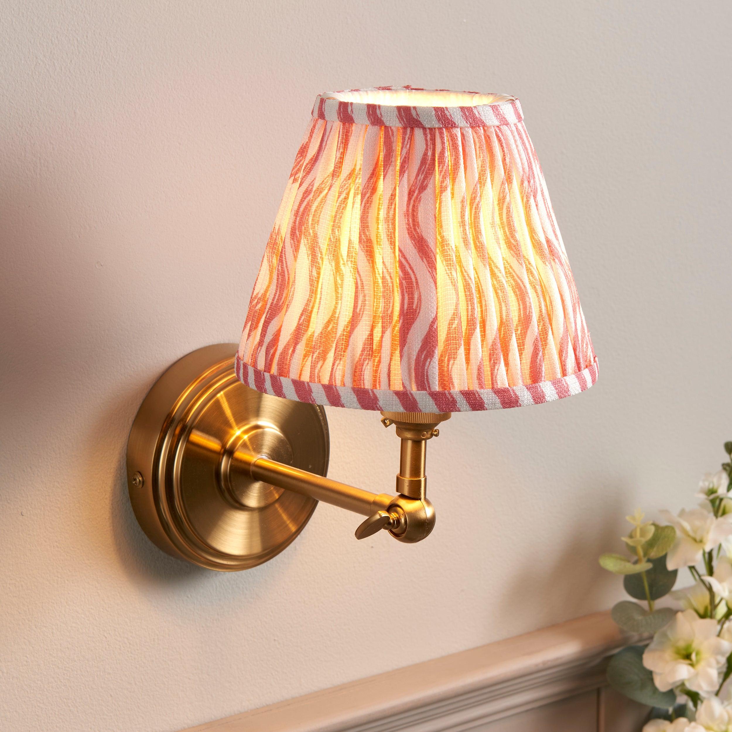 Step Wing Brass Wall Light & Ripple 16cm Coral Pink Shade
