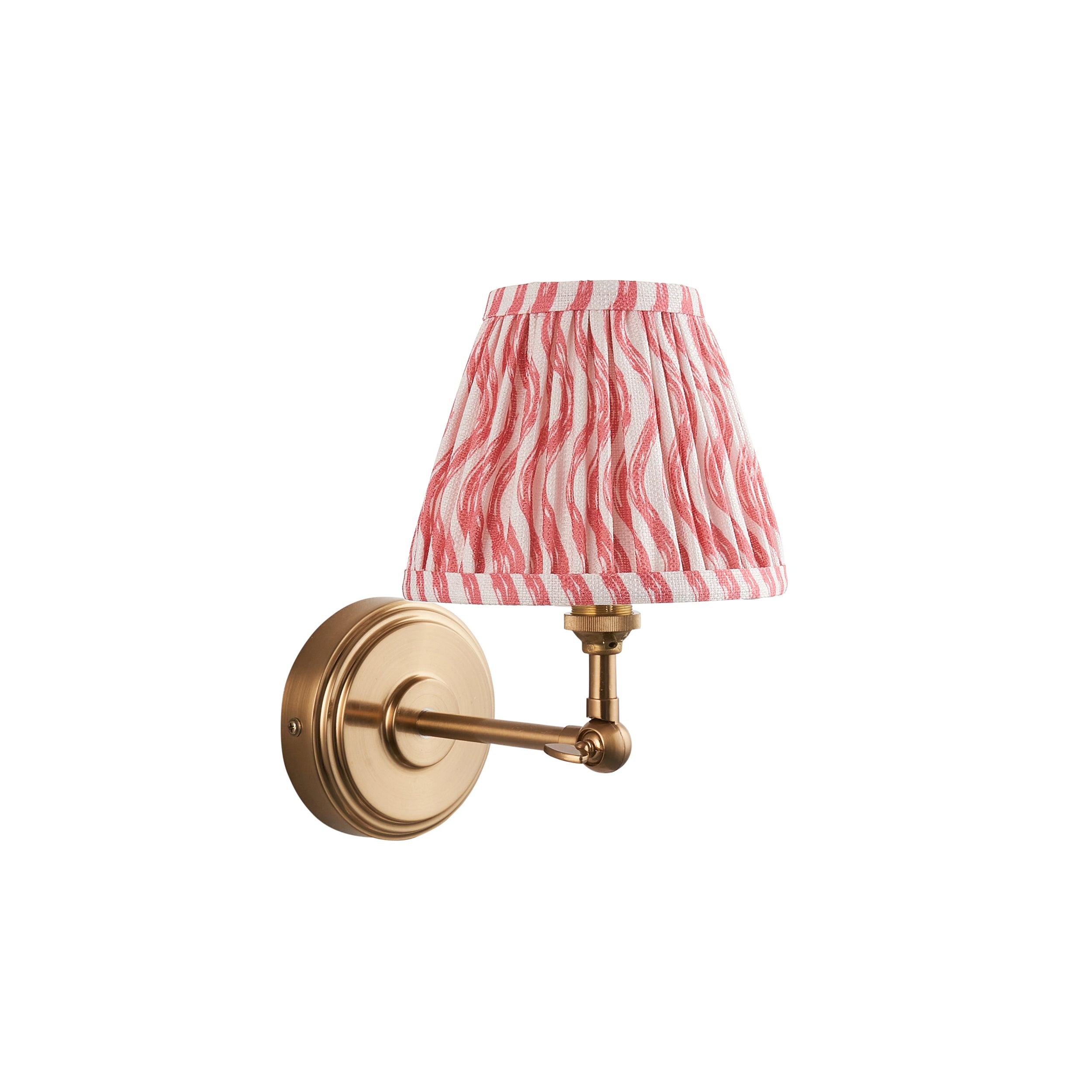 Step Wing Brass Wall Light & Ripple 16cm Coral Pink Shade