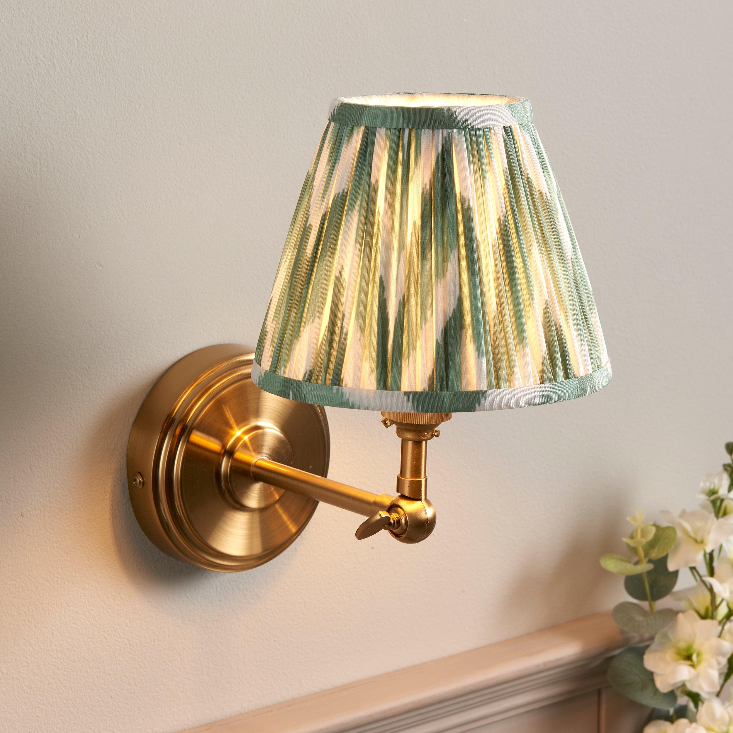 Step Wing Brass Wall Light & Zigzag 16cm Cotswold Green Shade