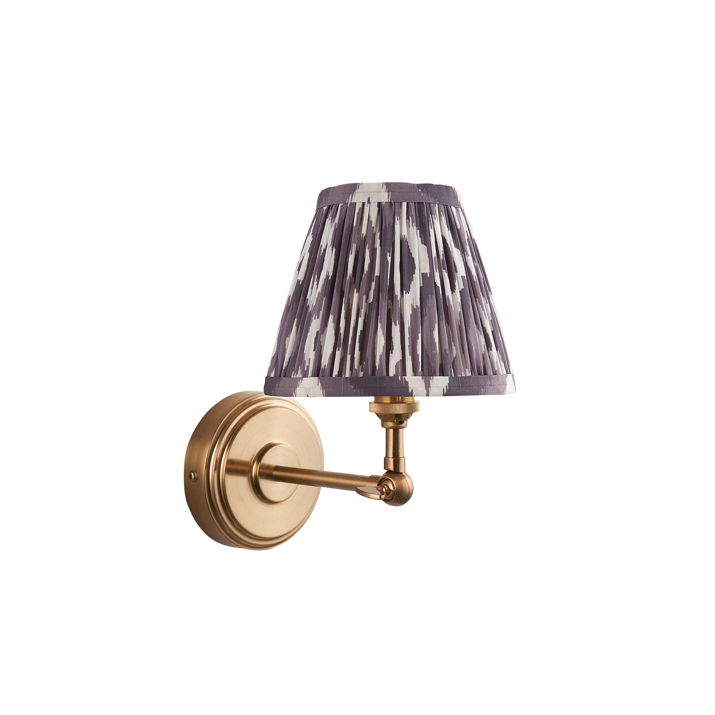 Step Wing Brass Wall Light & Ikat 16cm Pearl Grey Shade