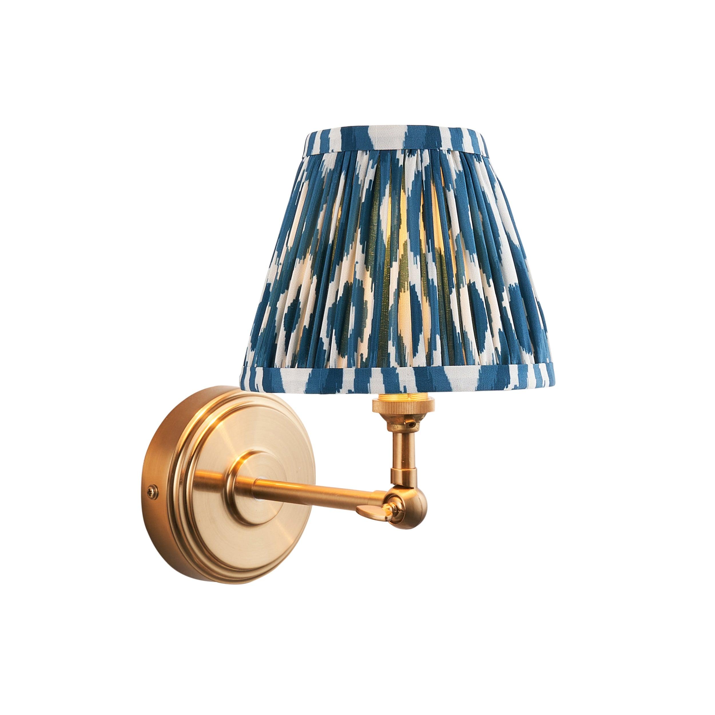 Step Wing Brass Wall Light & Ikat 16cm Marlin Blue Shade