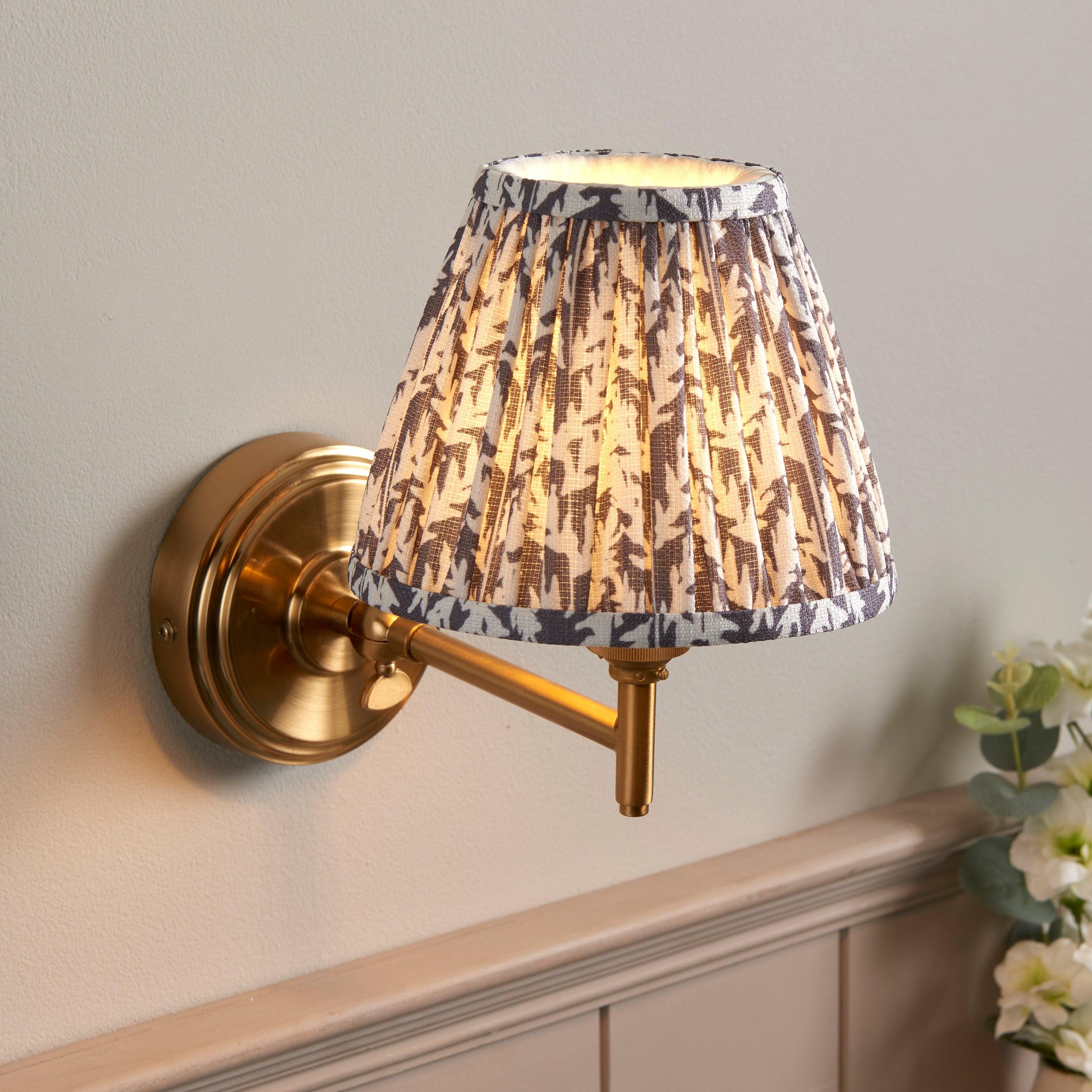 Step Fold Brass Wall Light & Leaf 16cm Pearl Grey Shade