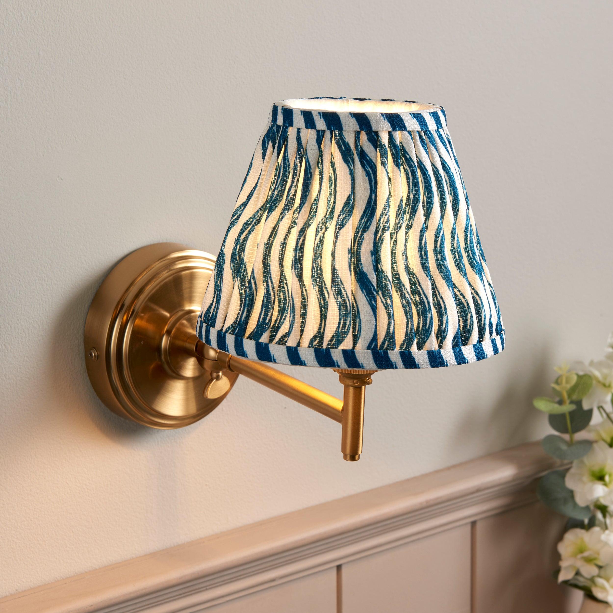Step Fold Brass Wall Light & Ripple 16cm Marlin Blue Shade