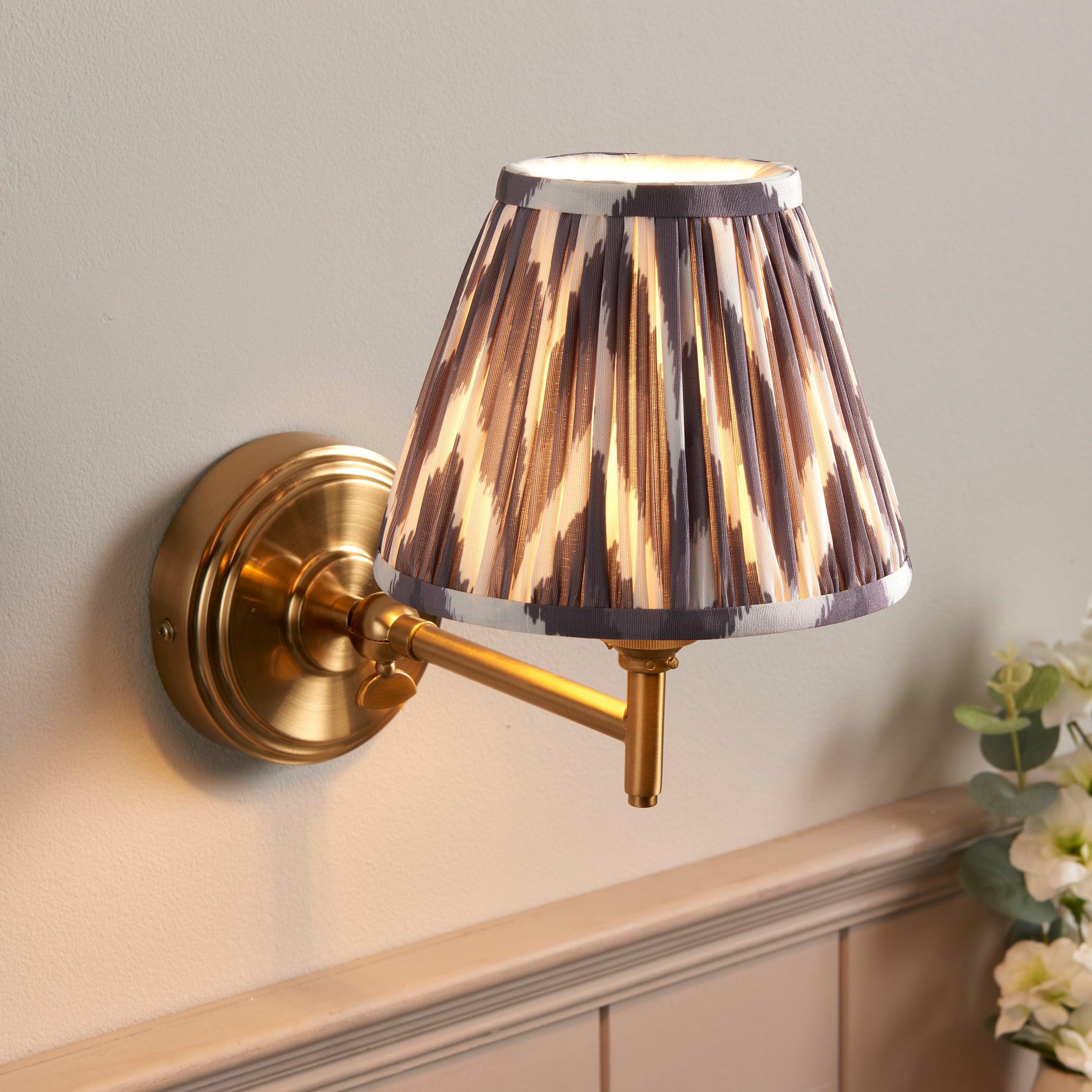 Step Fold Brass Wall Light & Zigzag 16cm Pearl Grey Shade