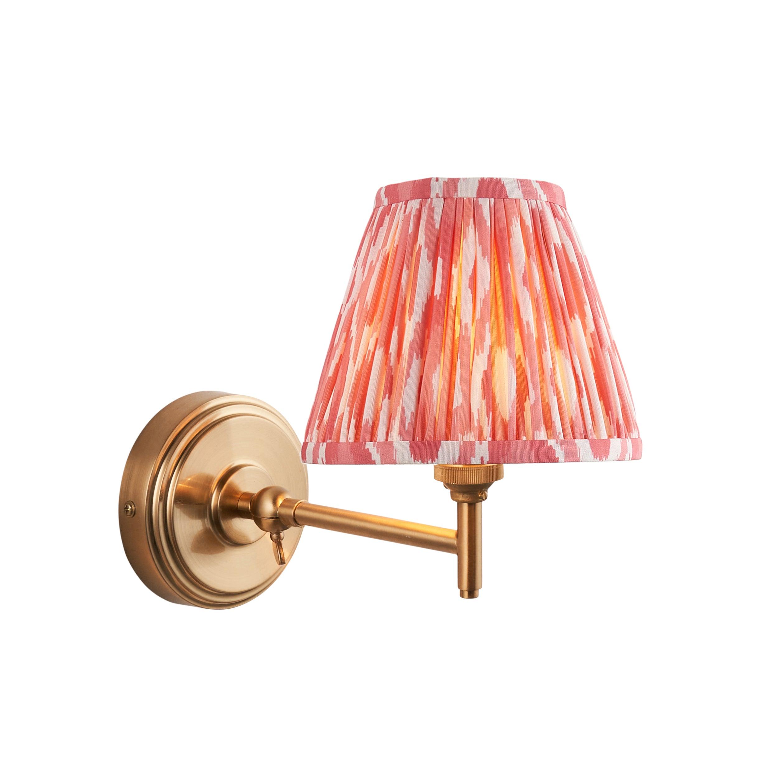 Step Fold Brass Wall Light & Ikat 16cm Coral Pink Shade