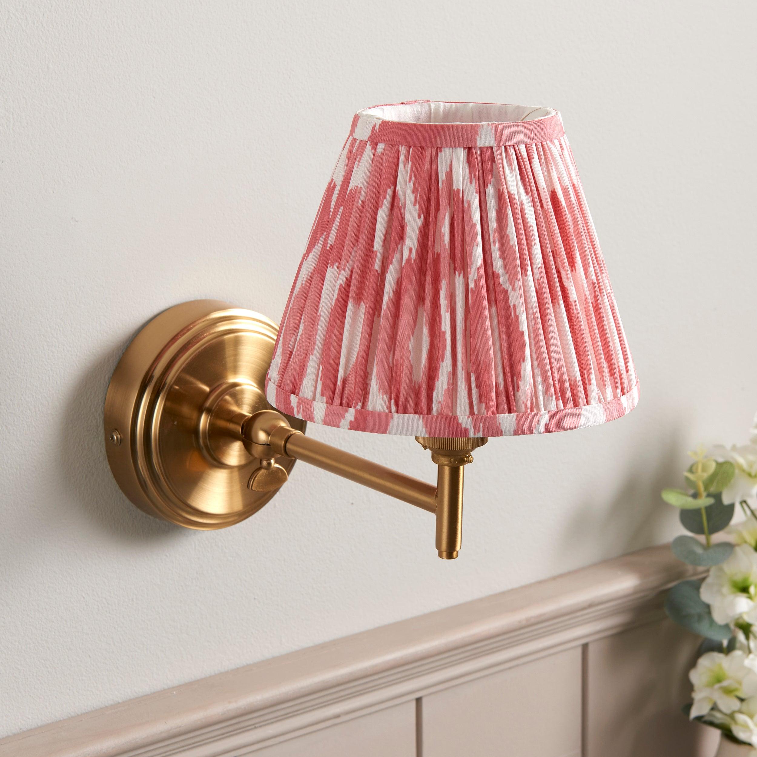 Step Fold Brass Wall Light & Ikat 16cm Coral Pink Shade