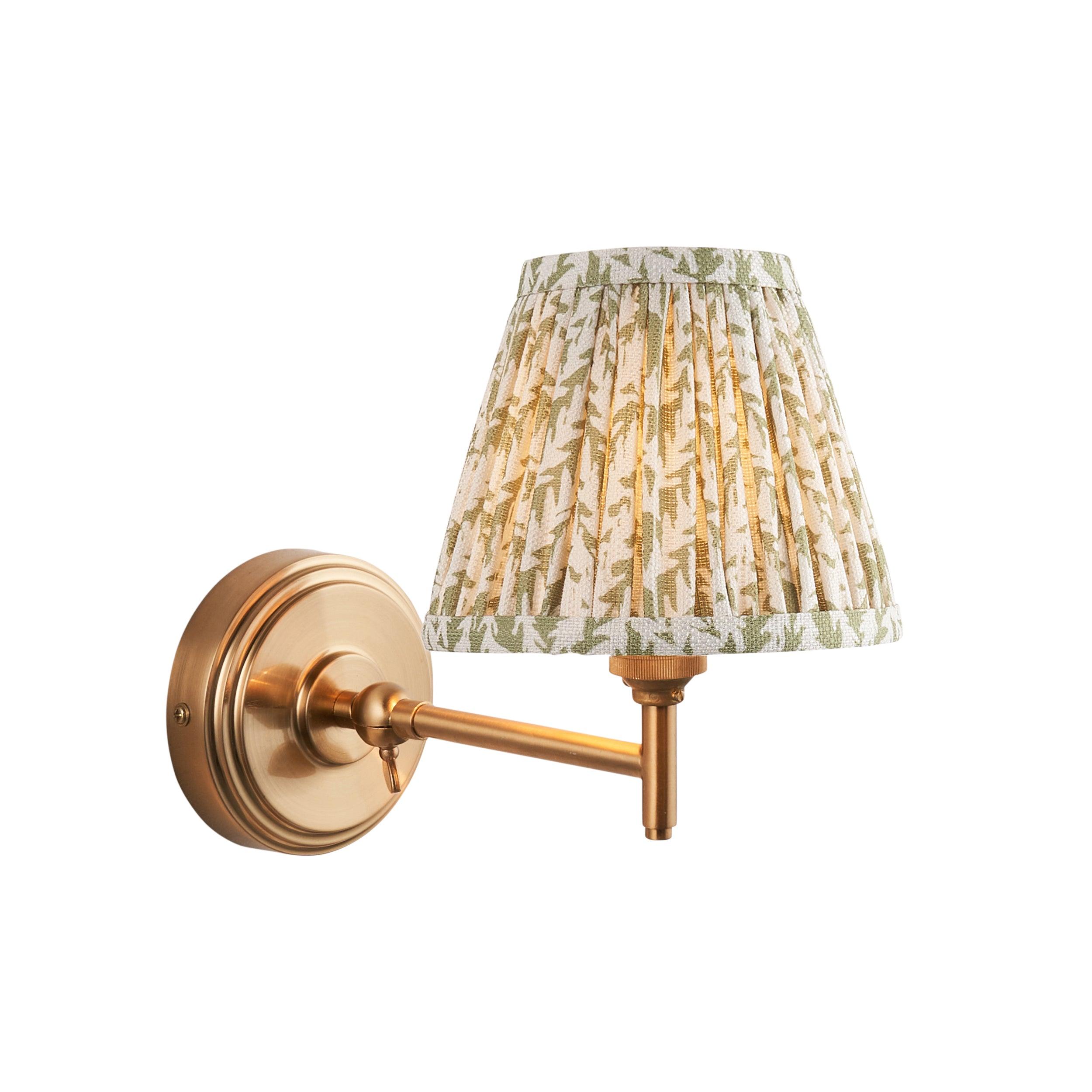 Step Fold Brass Wall Light & Leaf 16cm Herb Garden Green Shade