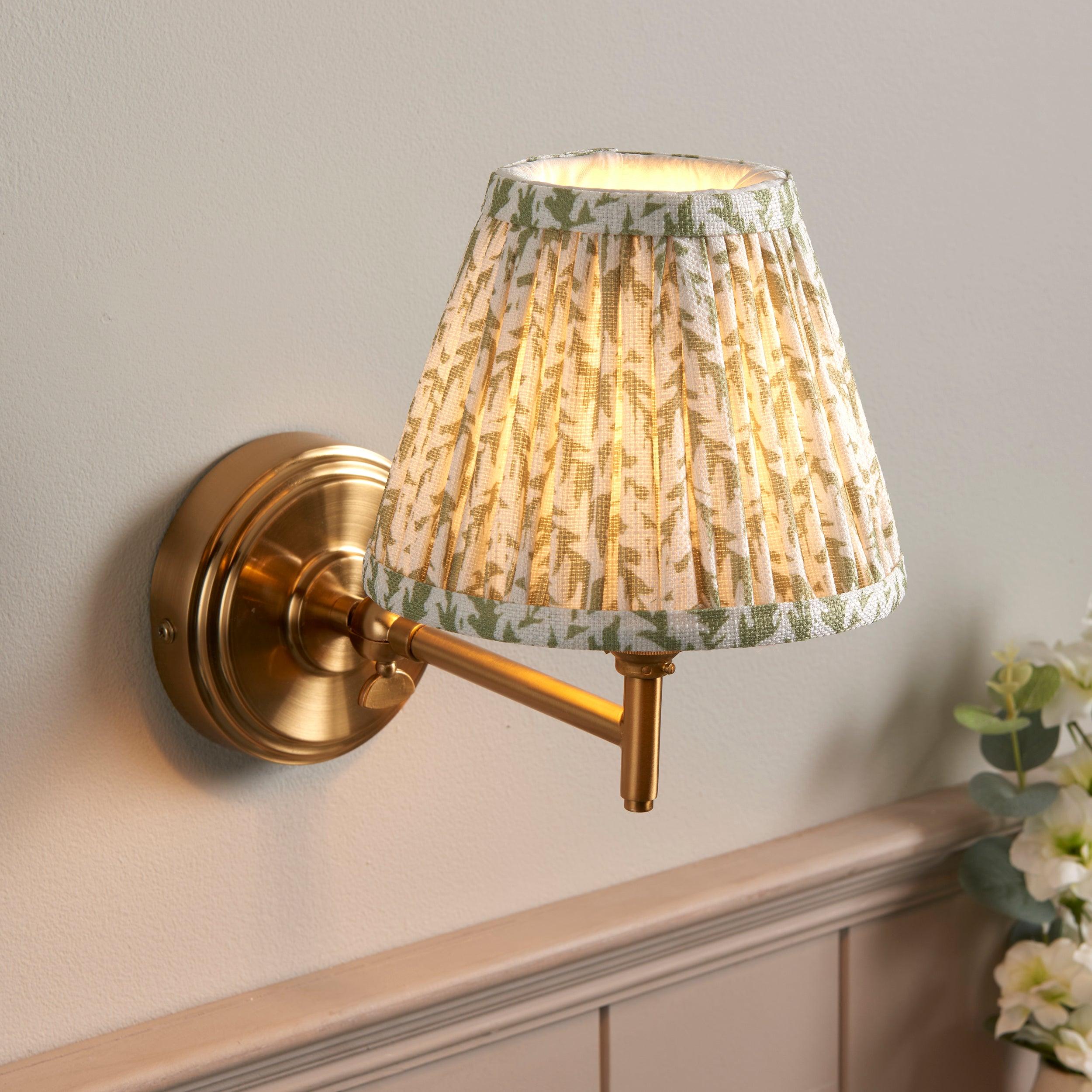 Step Fold Brass Wall Light & Leaf 16cm Herb Garden Green Shade